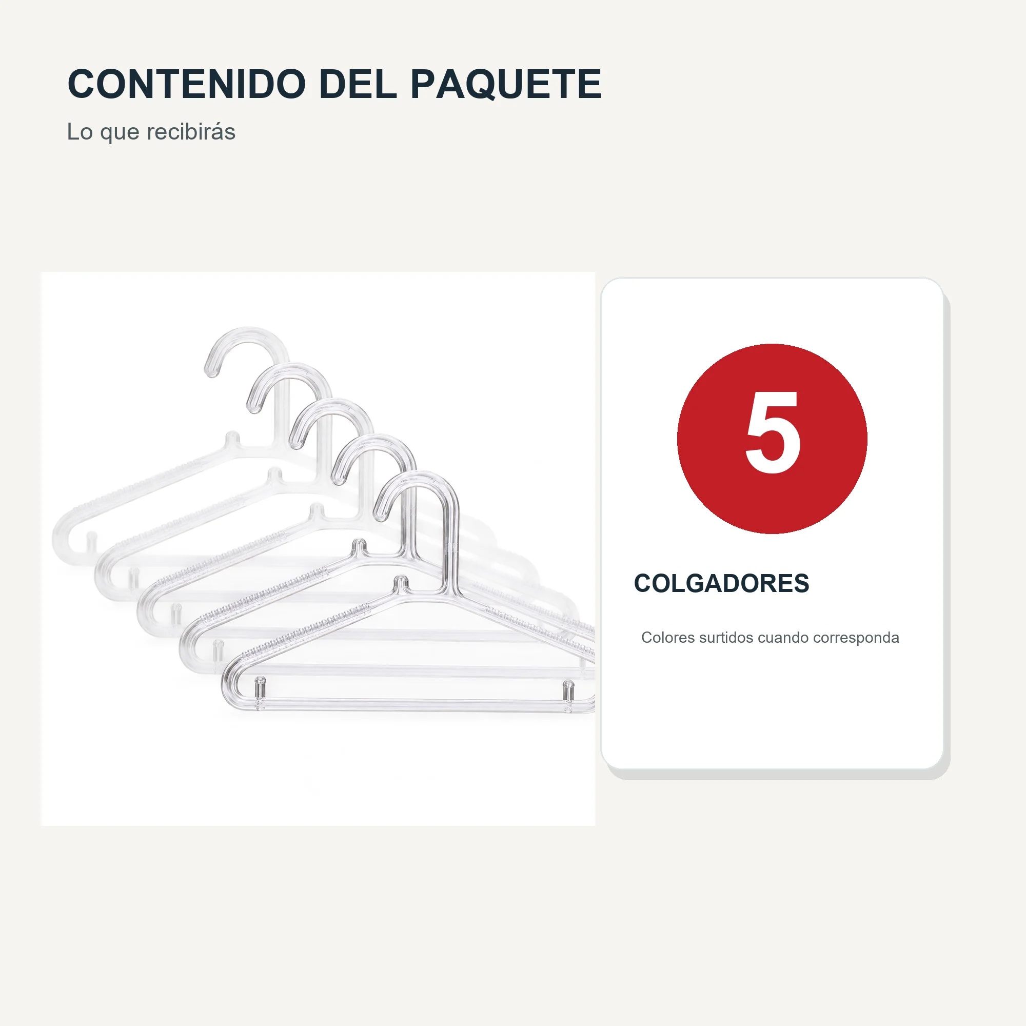Set de 5 Colgadores Transparentes de 37 cm