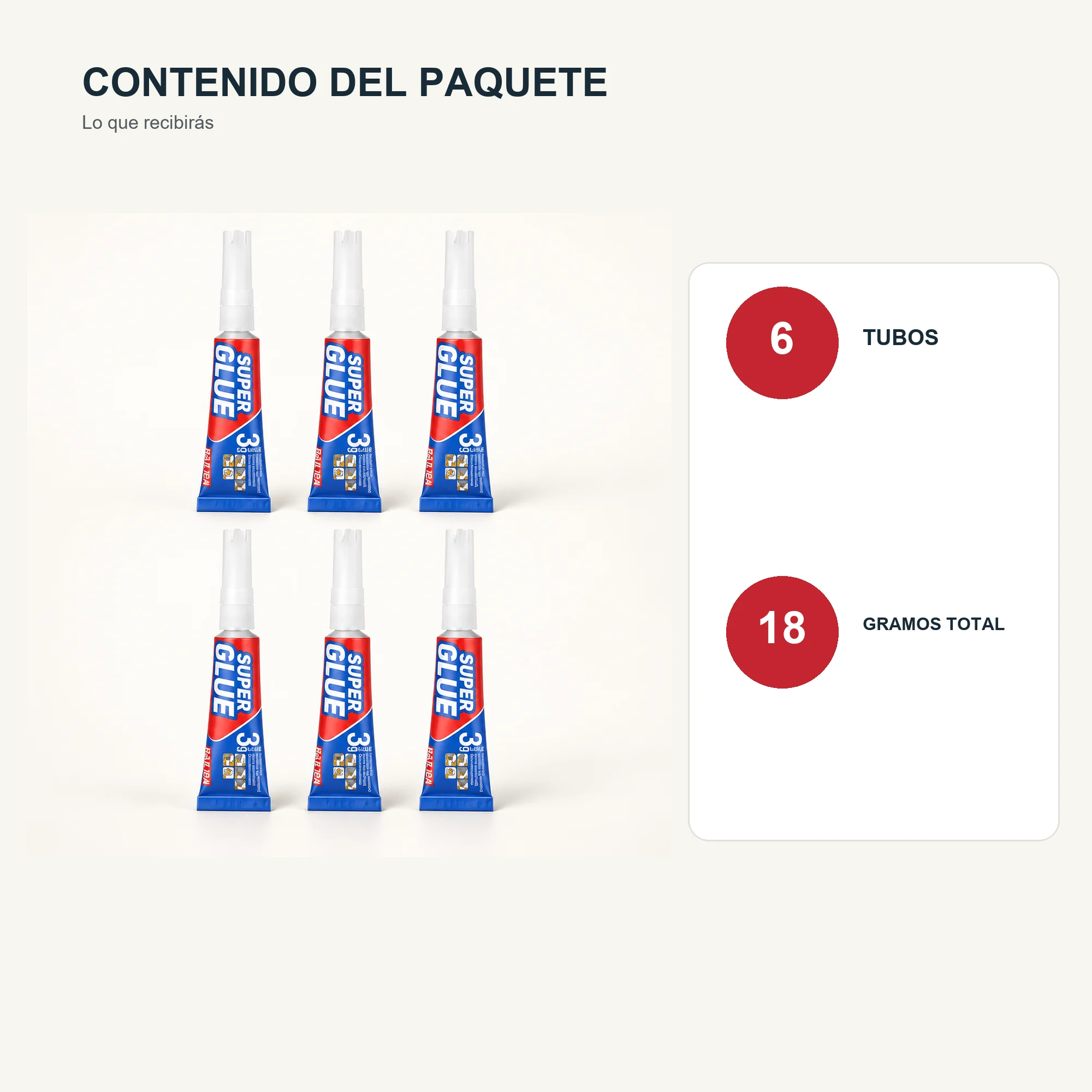Set de 6 Adhesivos Instantáneos de 3 g con Boquilla de Precisión