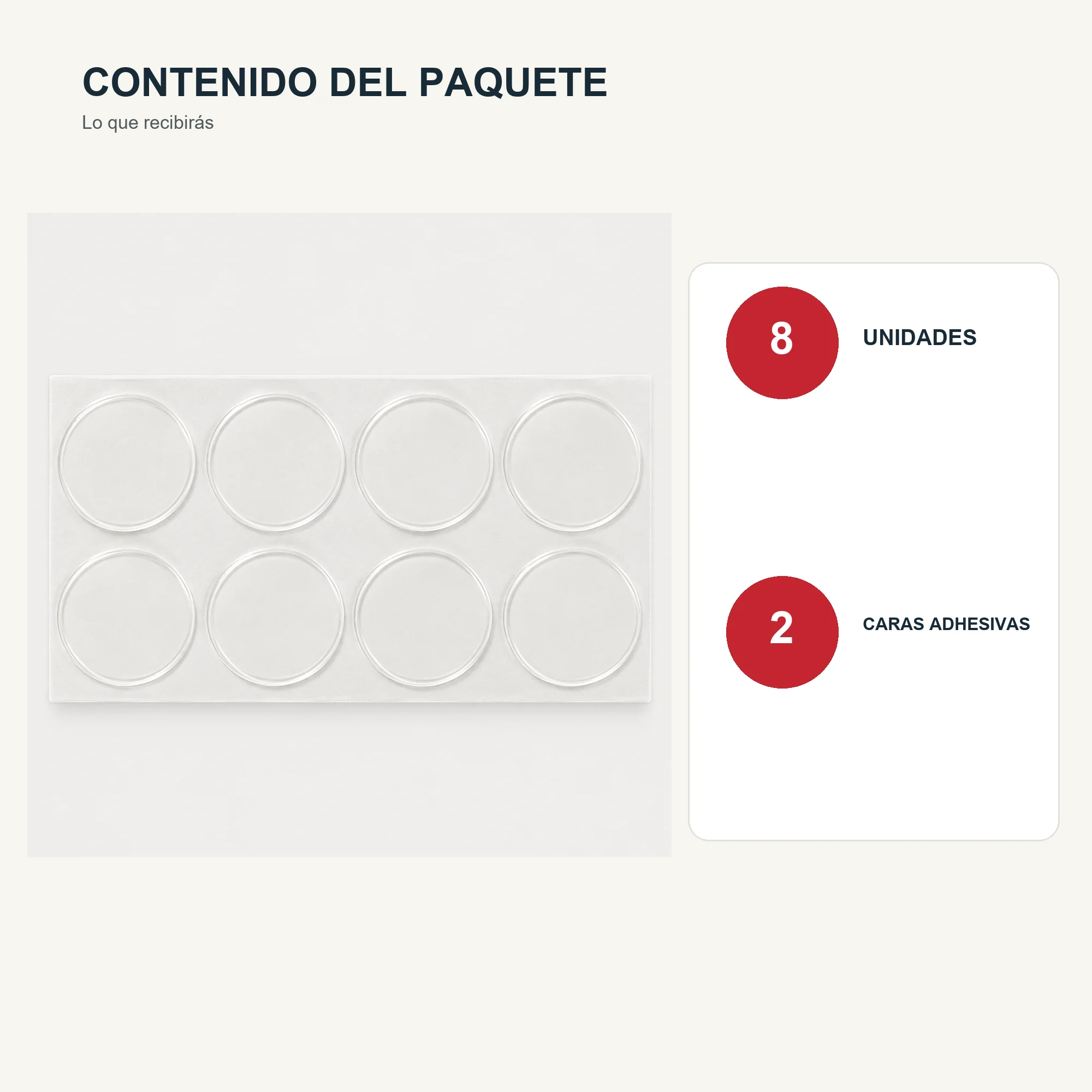 Set de 8 Almohadillas Adhesivas Acrílicas Transparentes Redondas, 30 mm