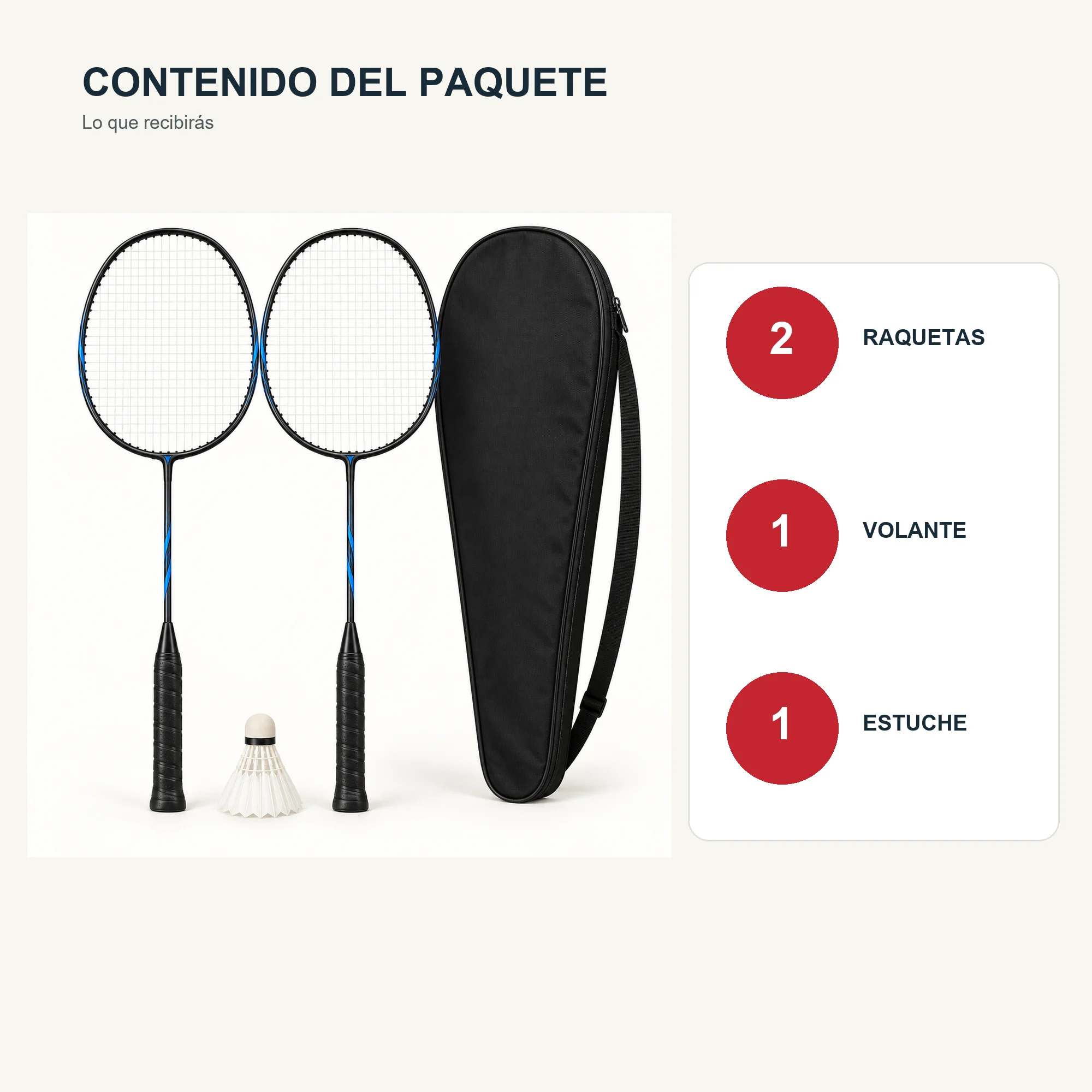 Set de Bádminton con 2 Raquetas, Volante y Estuche