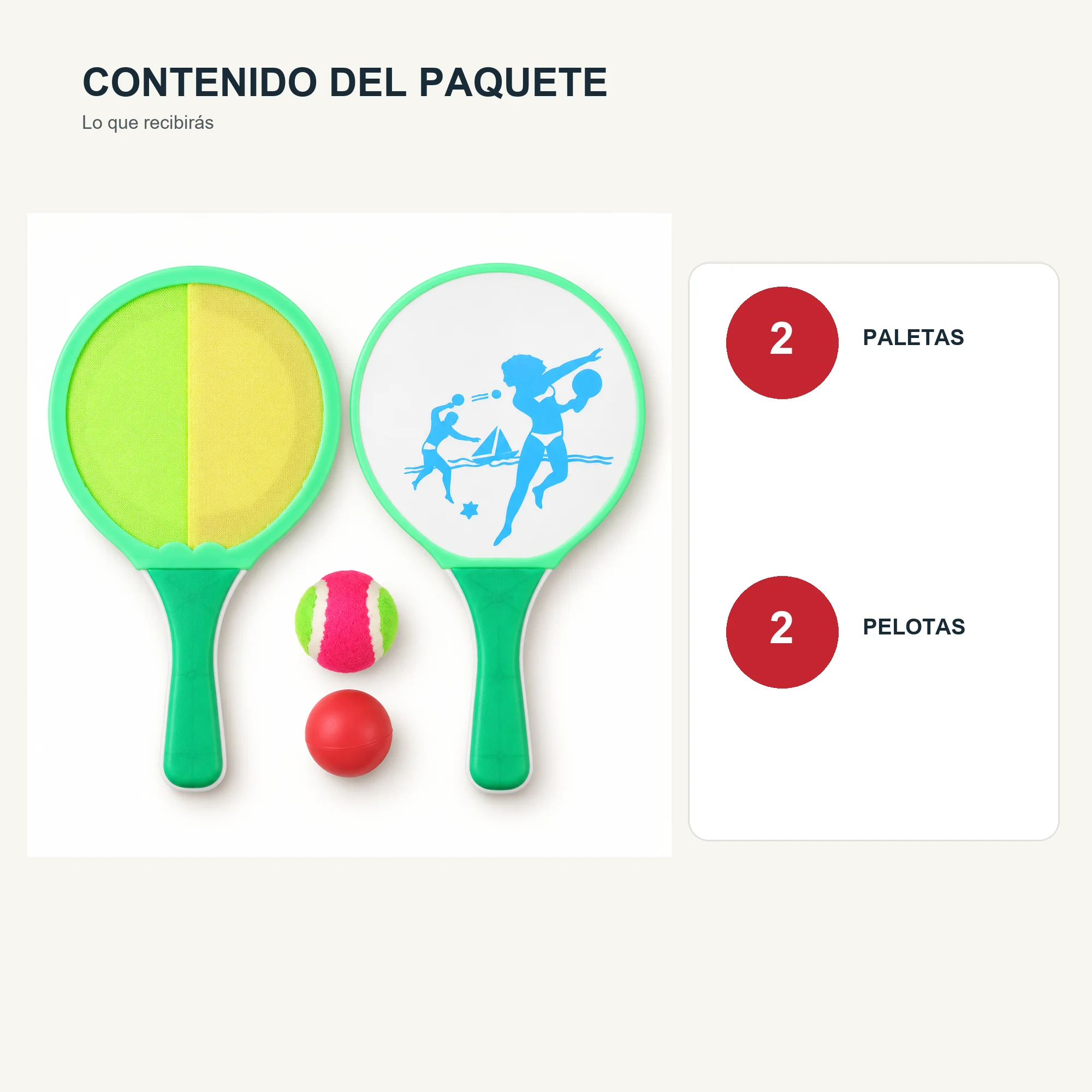 Set de Paletas de Playa con 2 Pelotas, 33 cm