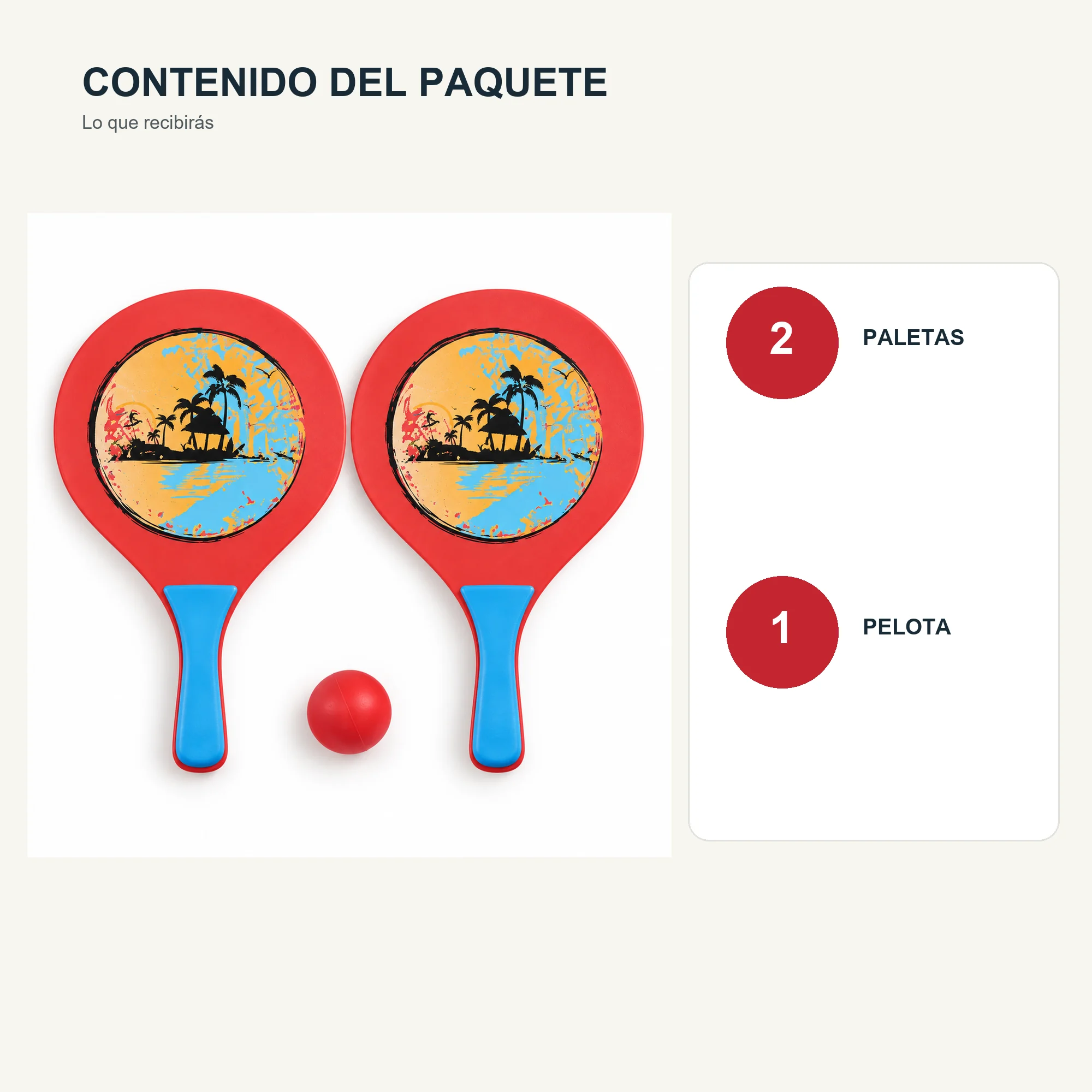 Set de Paletas de Playa Rojas con Pelota, 38 cm
