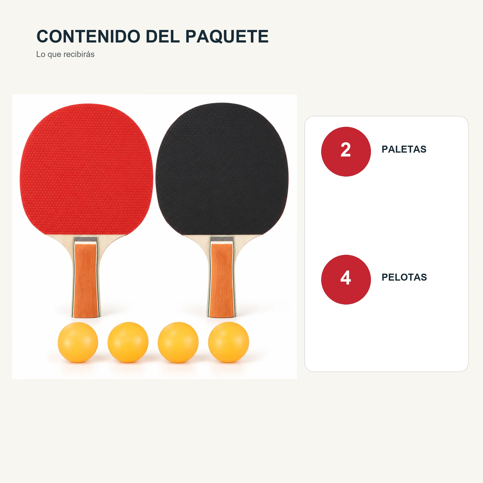 Set de Tenis de Mesa, 2 Paletas y 4 Pelotas