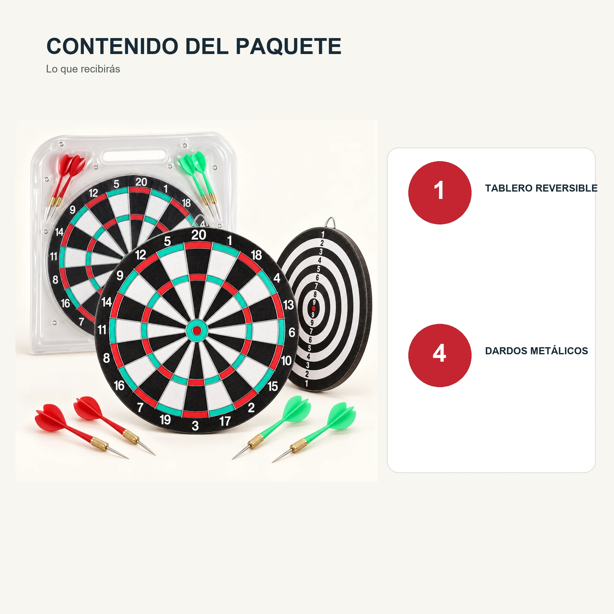 Tablero de Dardos Reversible de 29 cm con 4 Dardos
