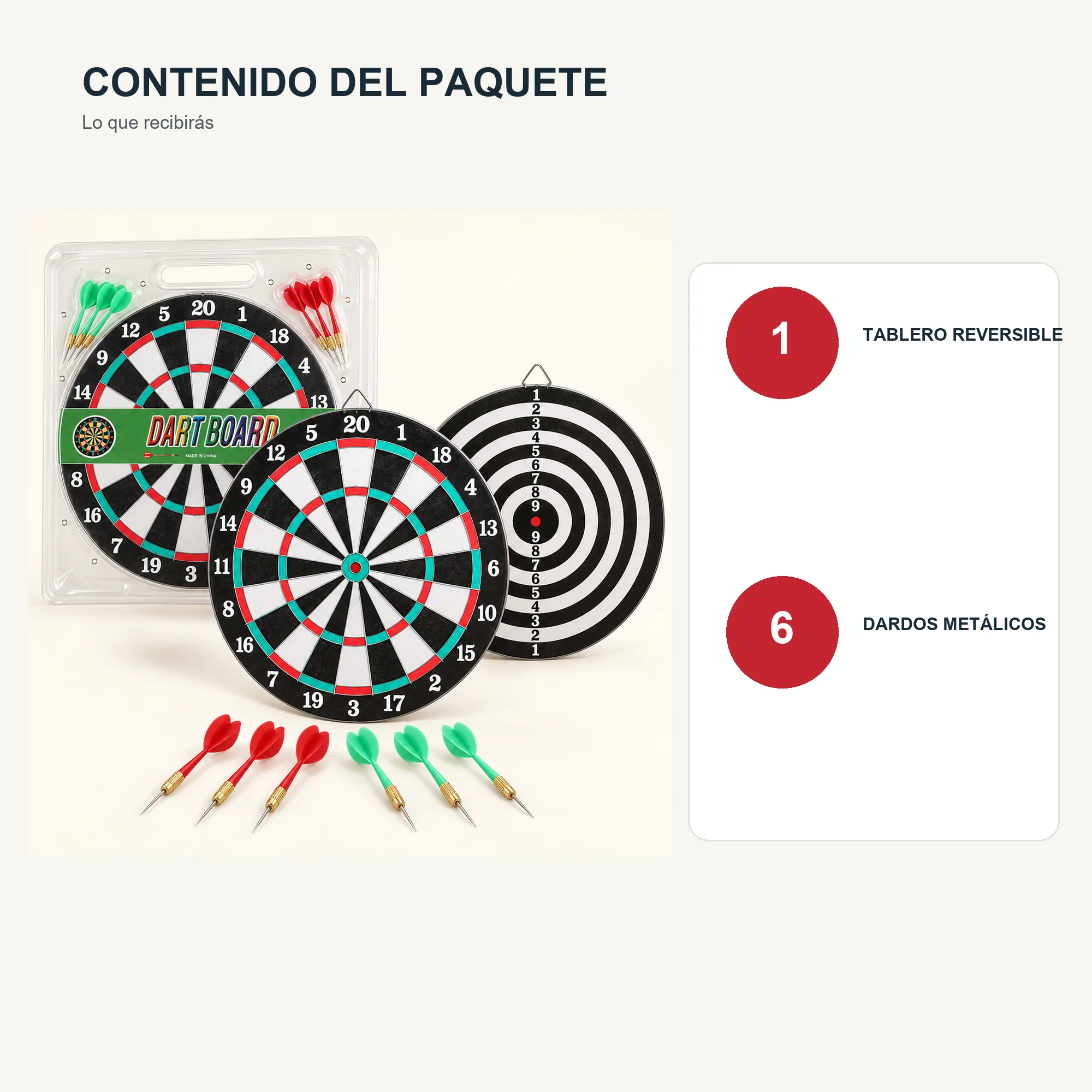 Tablero de Dardos Reversible de 40 cm con 6 Dardos