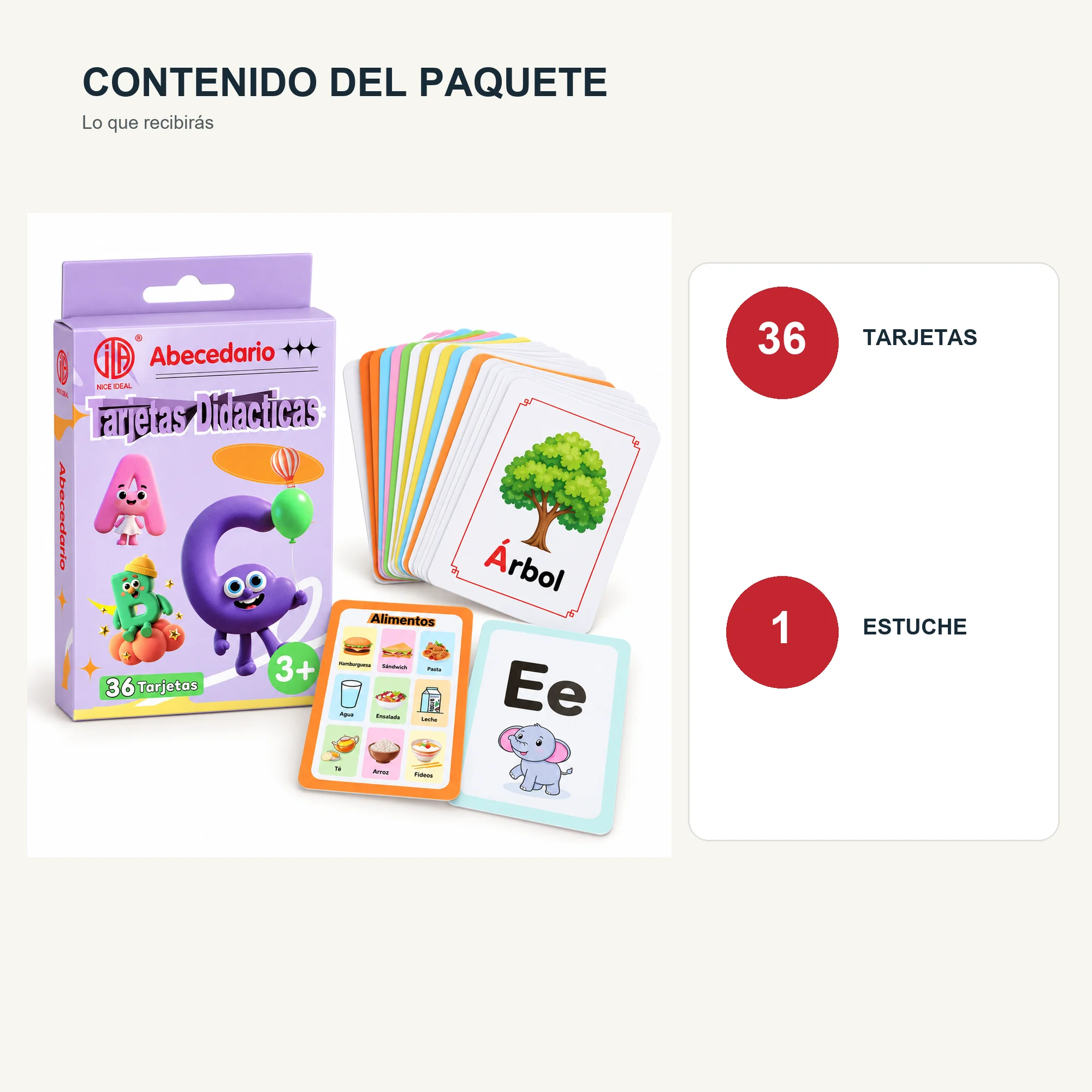 Tarjetas Didácticas de Abecedario en Español, 36 Unidades, 7,8 × 11,7 cm