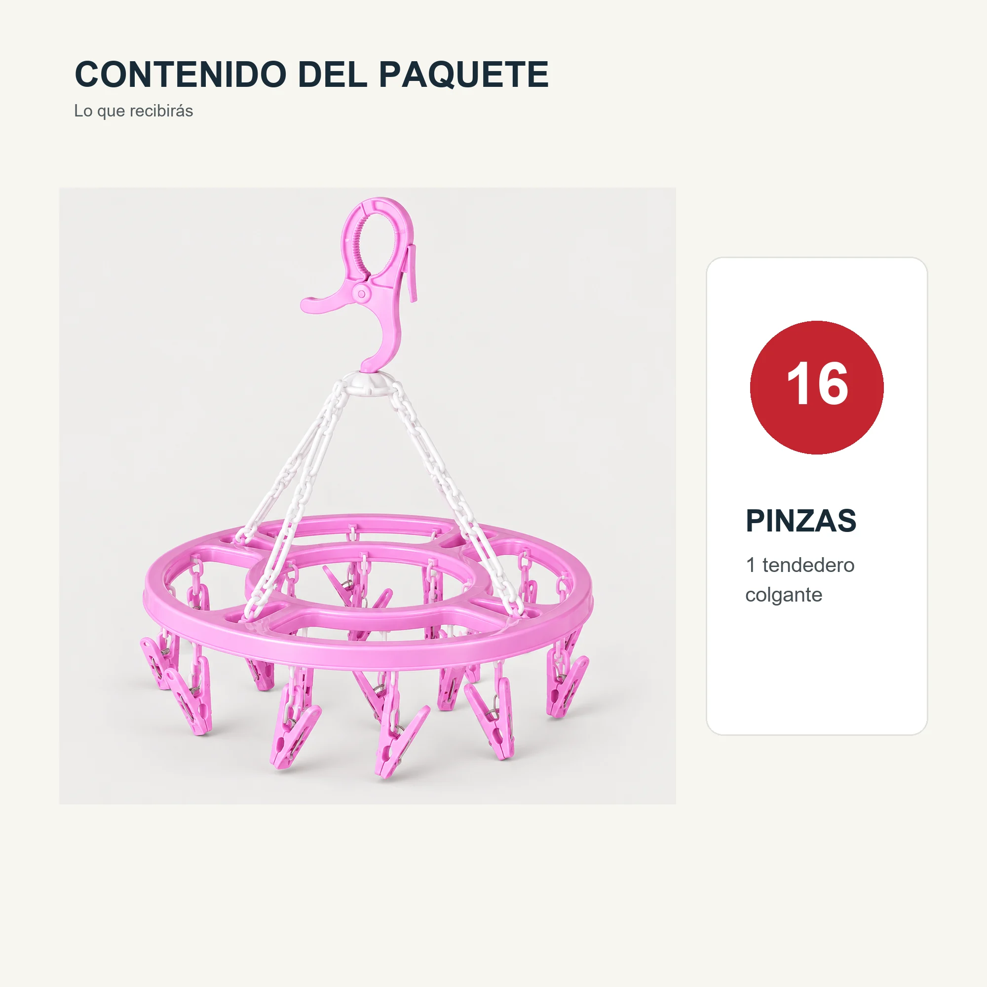 Tendedero Colgante Circular Decorativo con 16 Pinzas, diámetro 33 cm