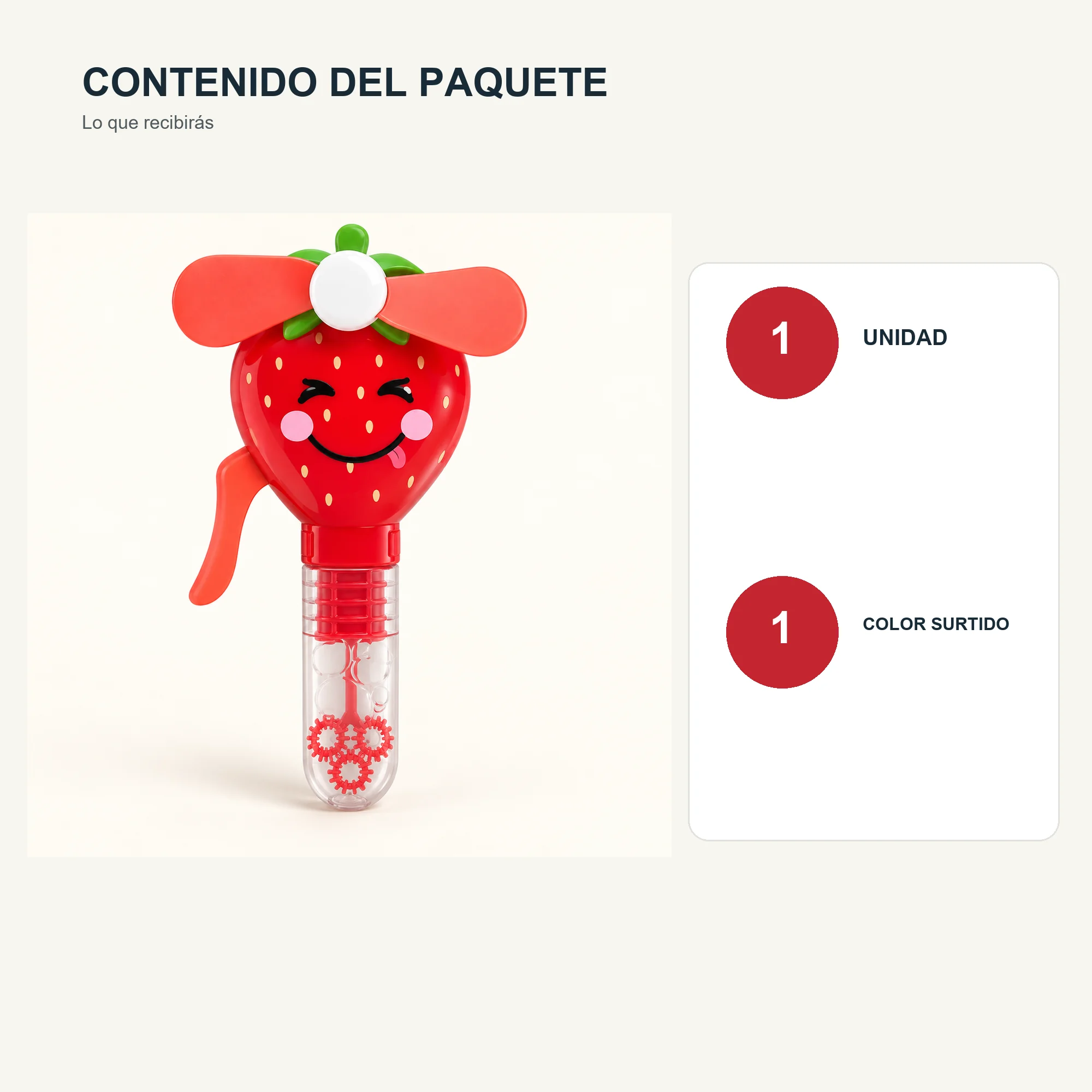 Ventilador Manual con Burbujas Fruta, 13,6 × 6,5 cm, Color Surtido