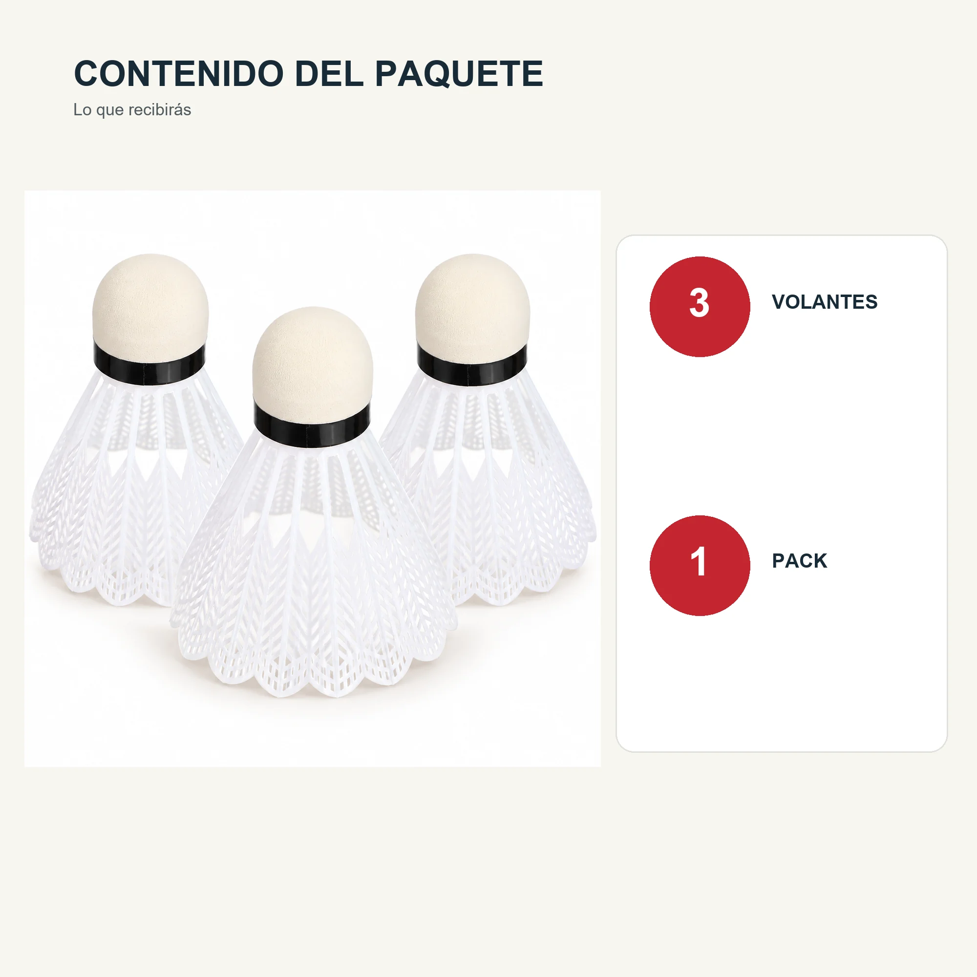 Volantes de Bádminton Plásticos Blancos, 7,5 cm, Pack de 3