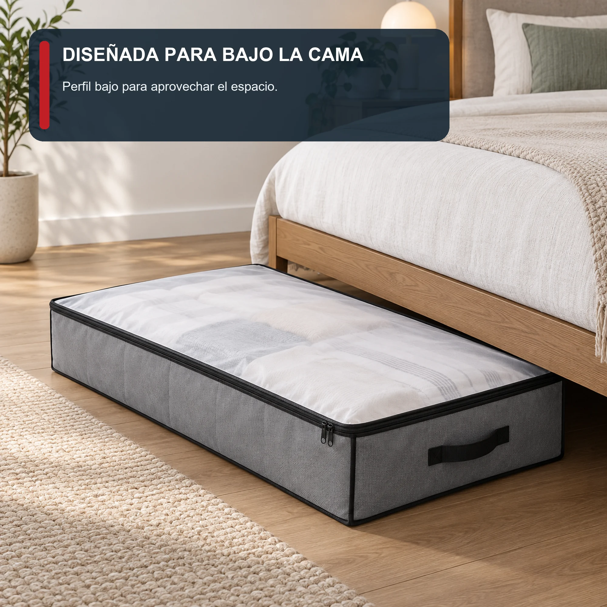 Bolsa Organizadora Gris Bajo Cama, 80 × 45 × 15 cm, 1 Unidad