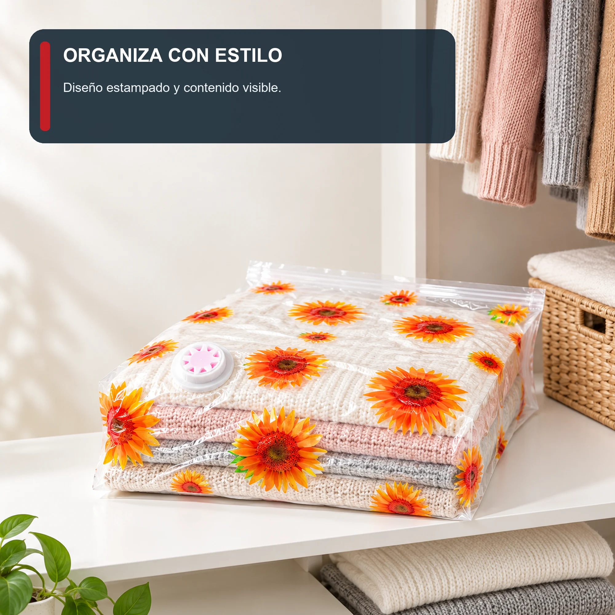 Bolsa de Compresión al Vacío Estampada para Ropa, 50 × 60 cm, 1 Unidad