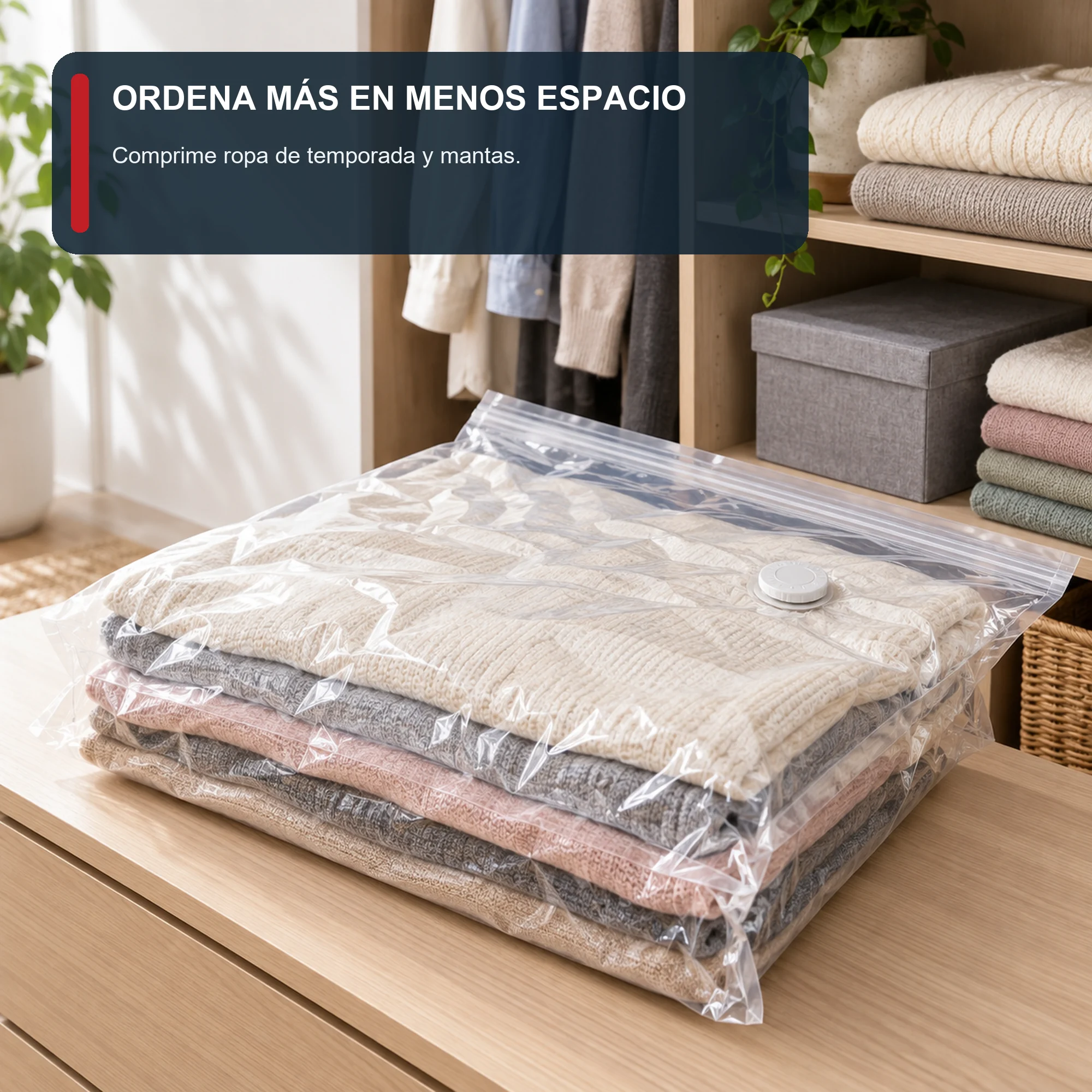 Bolsa de Compresión al Vacío Transparente para Ropa, 50 × 60 cm, 1 Unidad