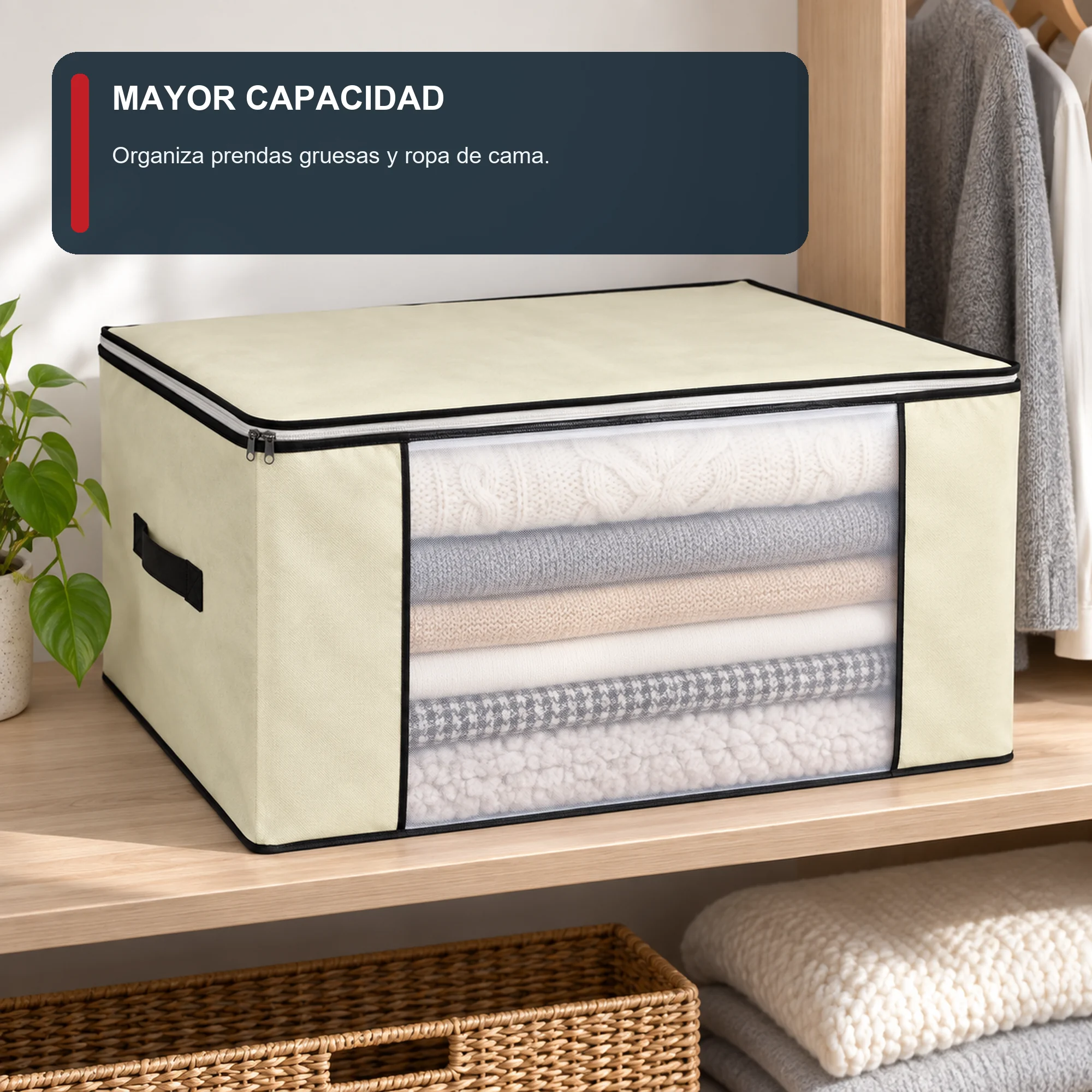 Bolsa Multiuso Organizadora Grande de Tela No Tejida, 60 × 45 × 30 cm, 1 Unidad