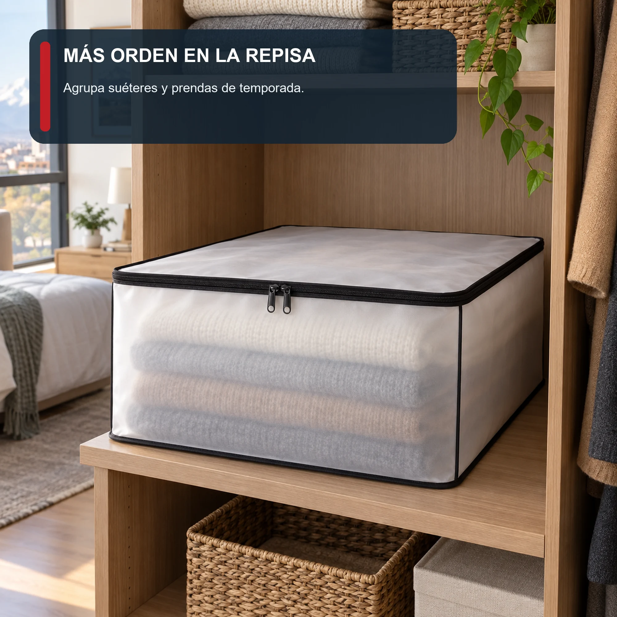 Bolsa Multiuso Organizadora de PEVA con Cierre, 45 × 45 × 20 cm, 1 Unidad