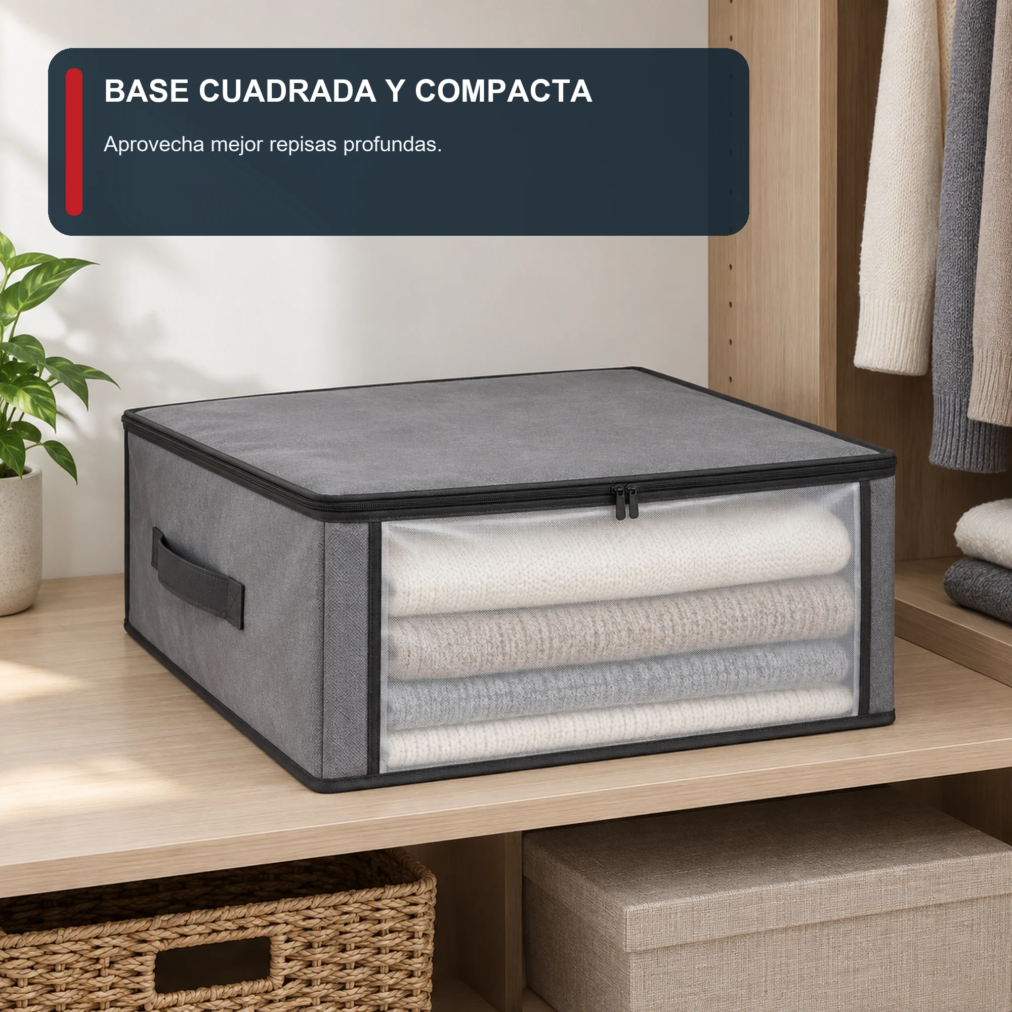 Bolsa Organizadora Gris con Ventana Frontal, 45 × 45 × 20 cm, 1 Unidad