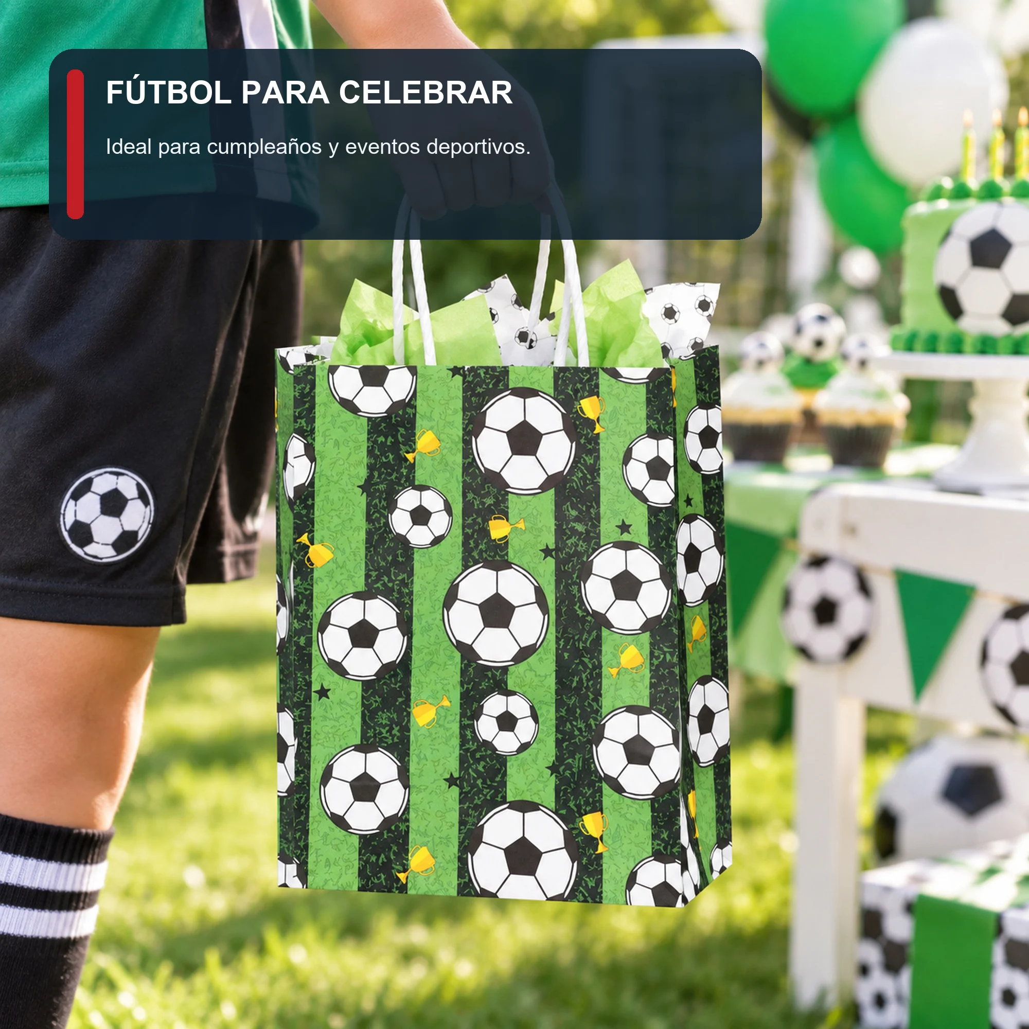 Bolsa de Regalo de Papel Deportiva Estampada con Diseño De Fútbol, 15 × 21 × 8 cm, Diseños Surtidos