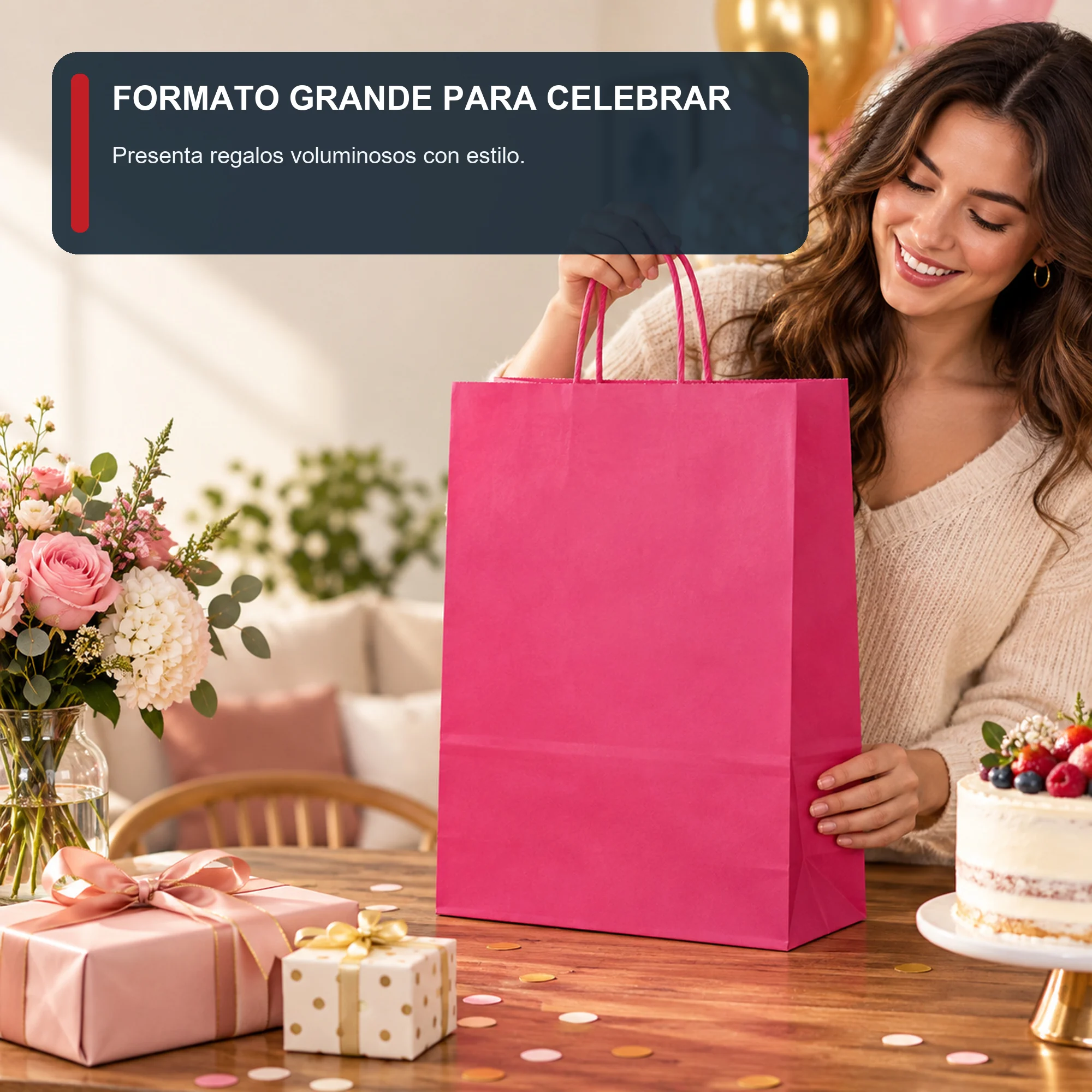 Bolsa de Regalo de Papel Liso con Asas Trenzadas, 31 × 42 × 11,5 cm, Colores Surtidos
