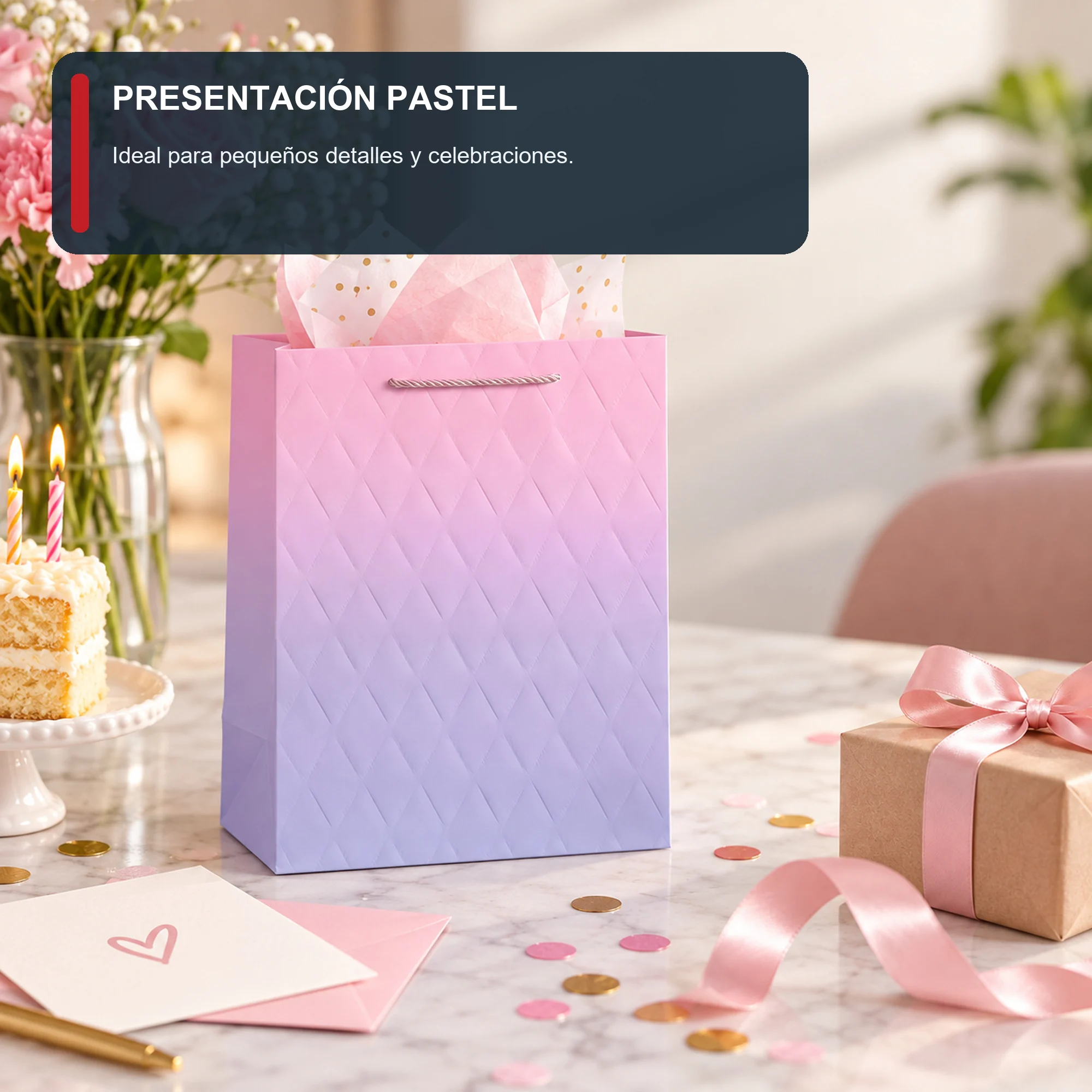 Bolsa de Regalo de Papel Texturizado con Asa de Cordón, 18 × 23 × 10 cm, Colores Surtidos