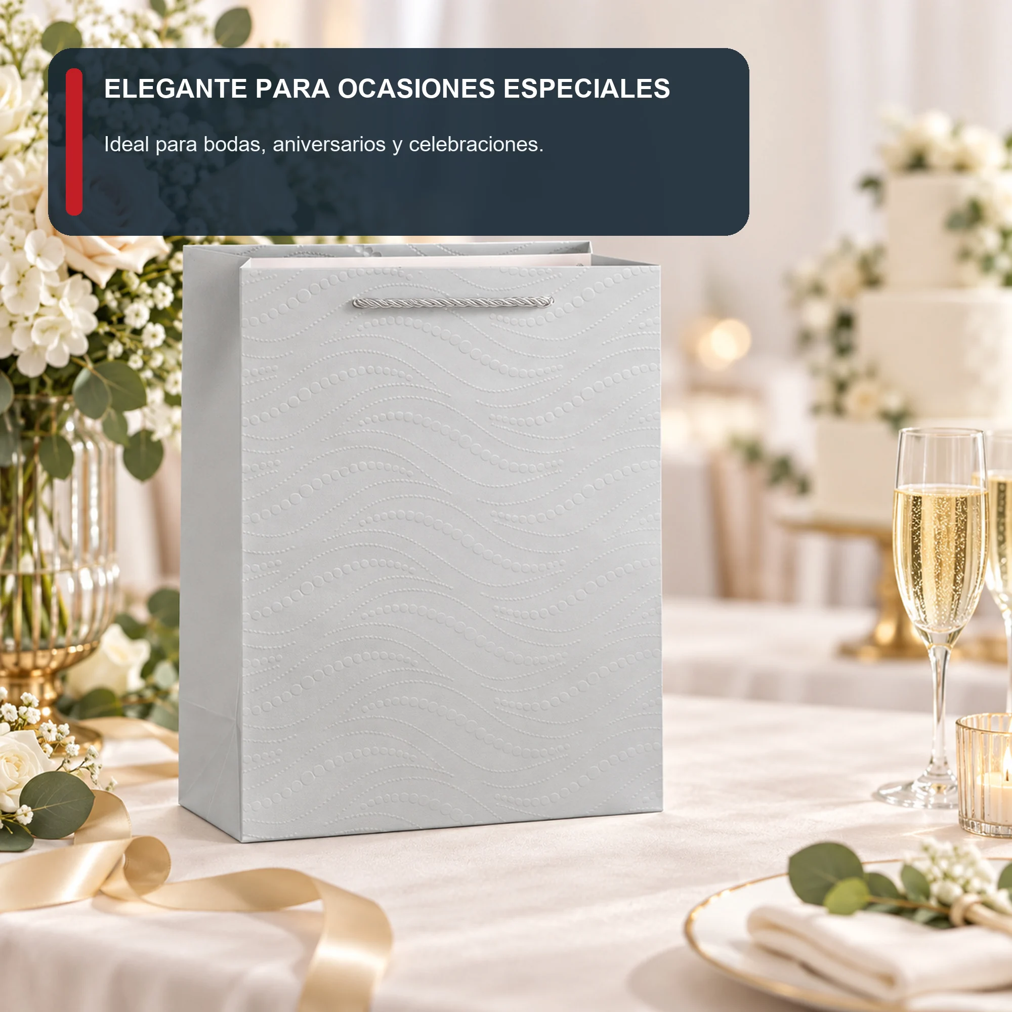 Bolsa de Regalo de Papel Texturizado con Asa de Cordón, 26 × 32 × 10 cm, Colores Surtidos