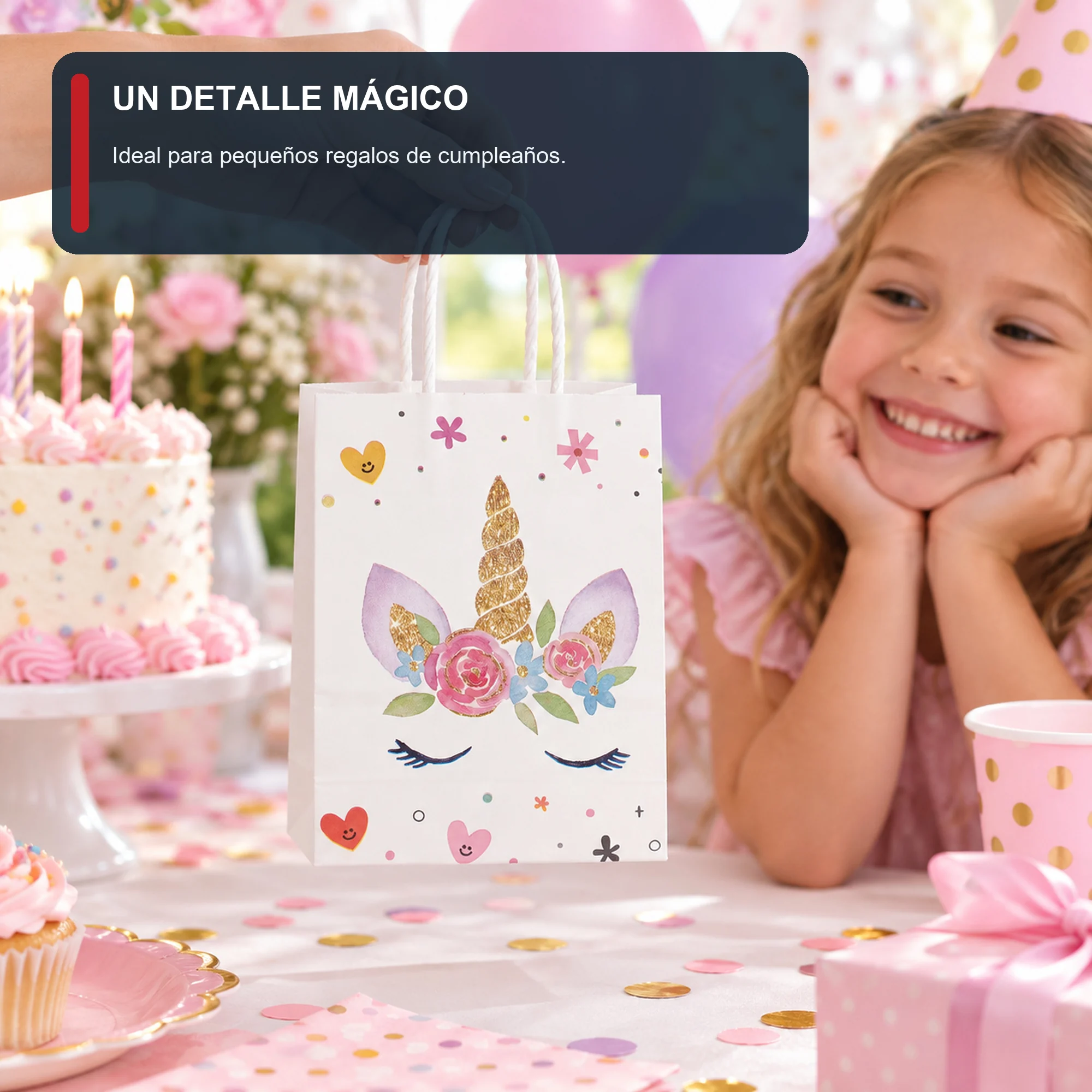 Bolsa de Regalo de Papel con Diseño De Unicornio y Asas Trenzadas, 11 × 15 × 6 cm, Diseños Surtidos