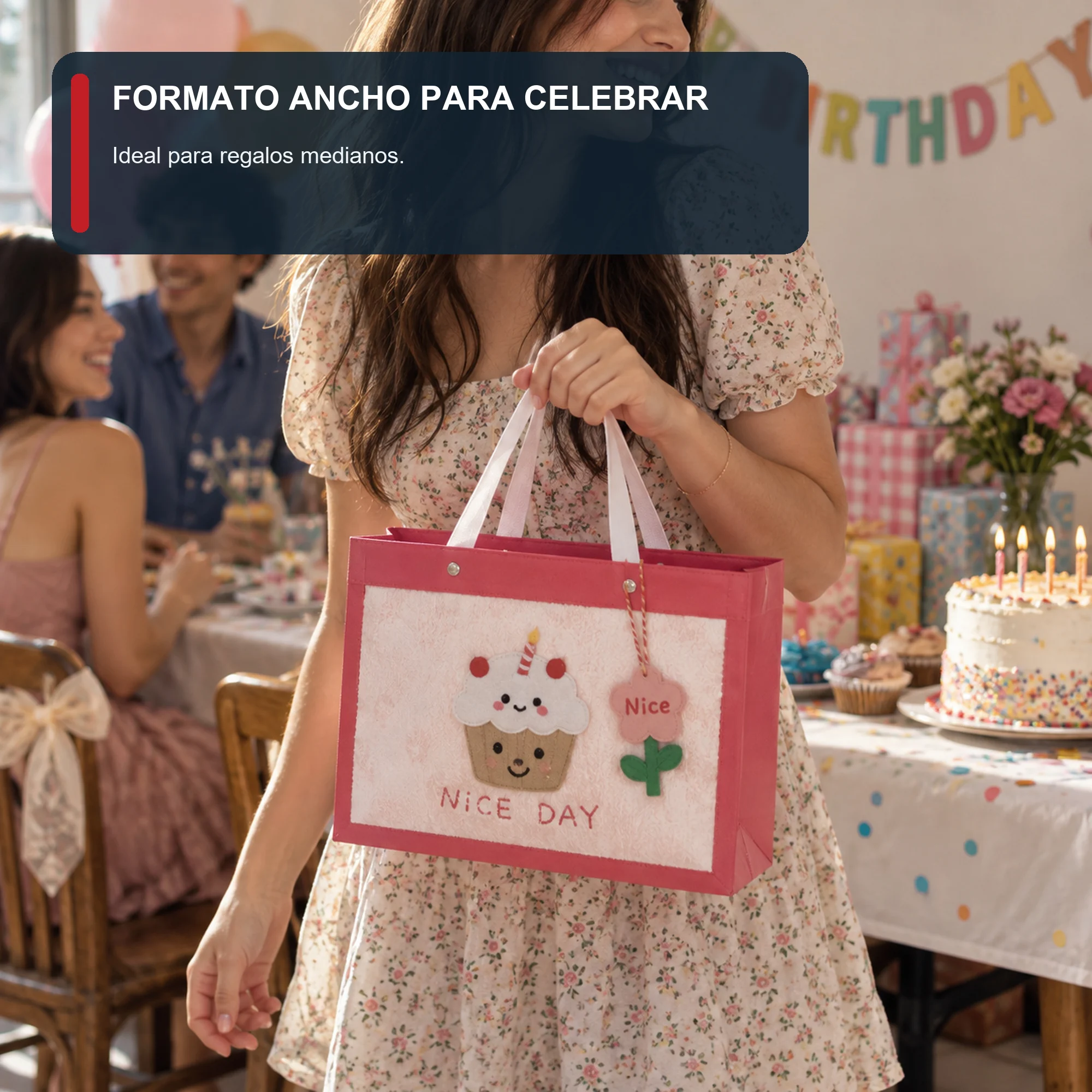 Bolsa de Regalo Rígida Ancha Con Cupcake con Formato Ancho Con Cupcake, 32 × 25,5 × 15 cm