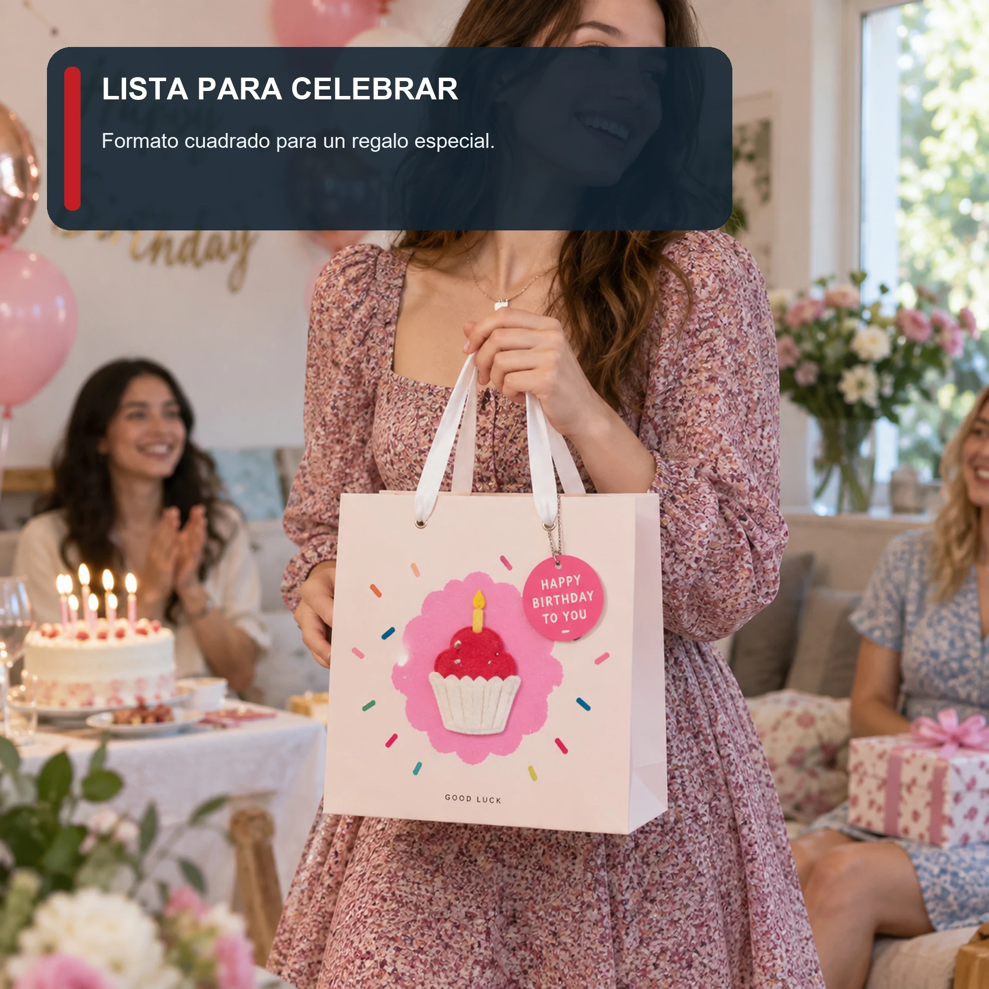 Bolsa de Regalo Rígida De Cumpleaños con Aplique De Cupcake, 22 × 22 × 10 cm