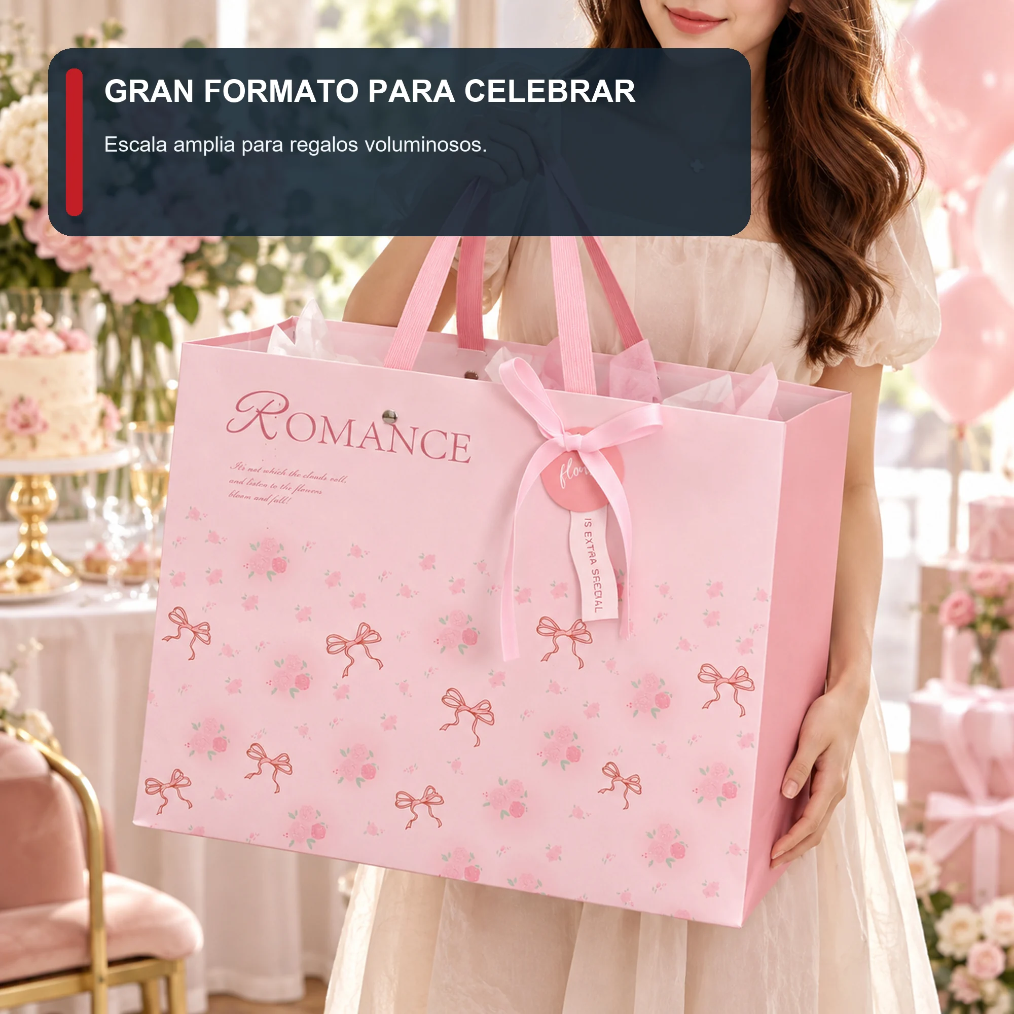 Bolsa de Regalo Rígida Romántica con Formato Extra Grande, 45 × 35 × 20 cm