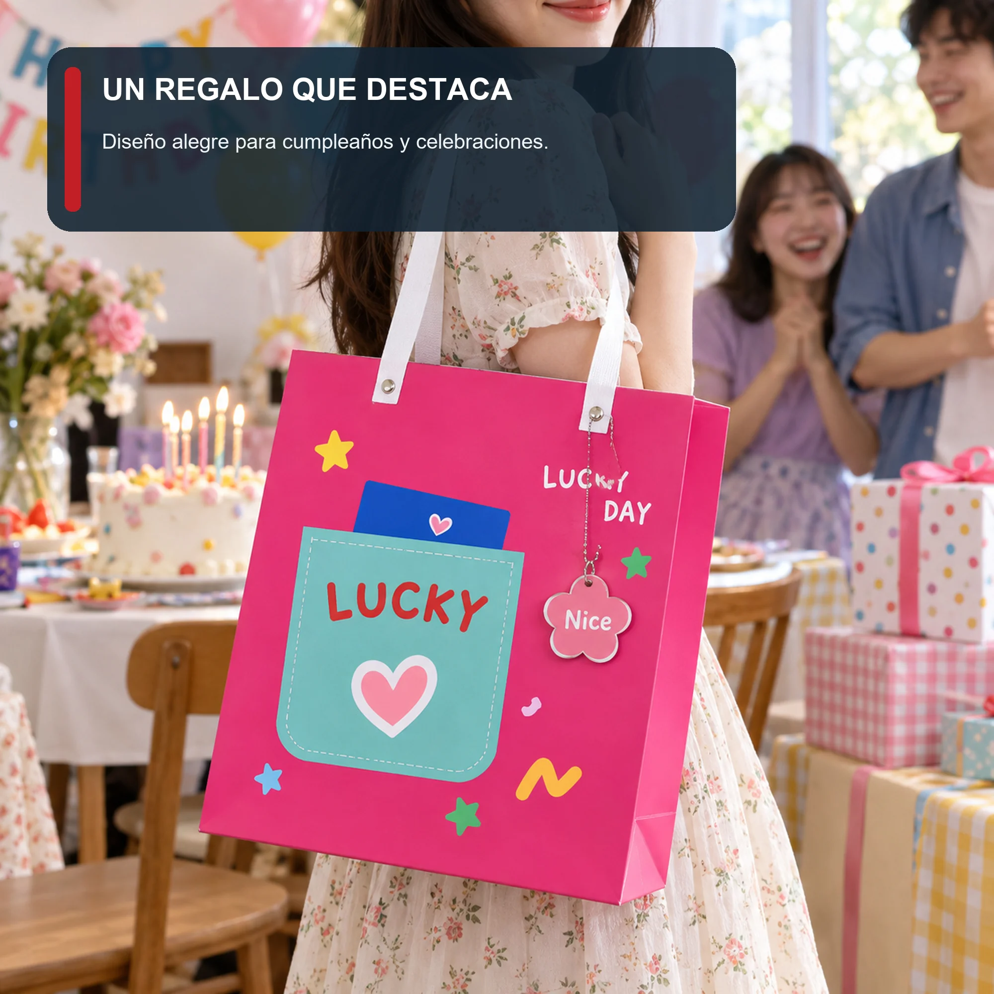 Bolsa de Regalo Rígida Lucky con Diseño Lucky Con Bolsillo, 26 × 32 × 12,5 cm