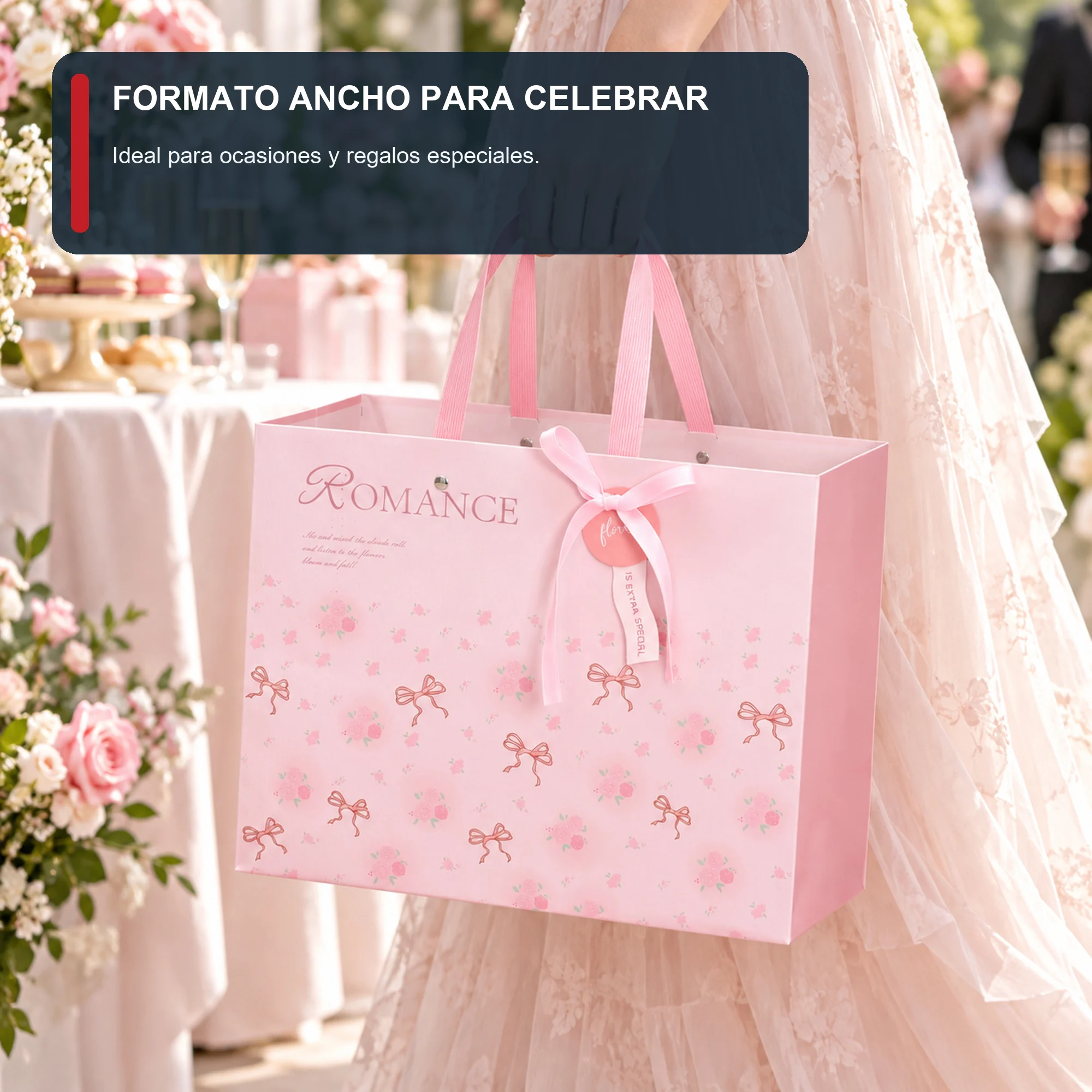 Bolsa de Regalo Rígida Romántica con Formato Ancho Romántico, 32 × 25,5 × 15 cm