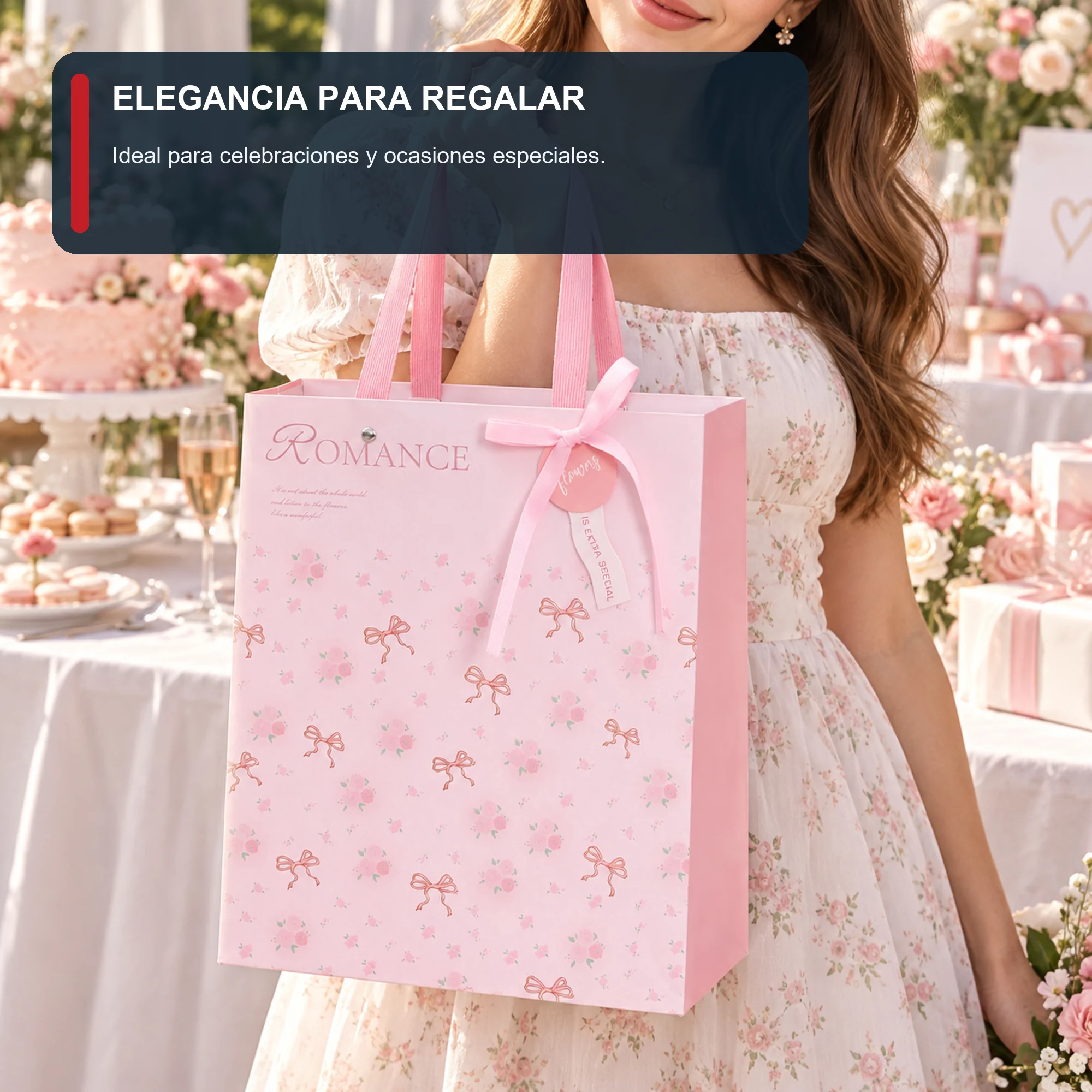 Bolsa de Regalo Rígida Romántica con Formato Alto Romántico, 26 × 32 × 12,5 cm