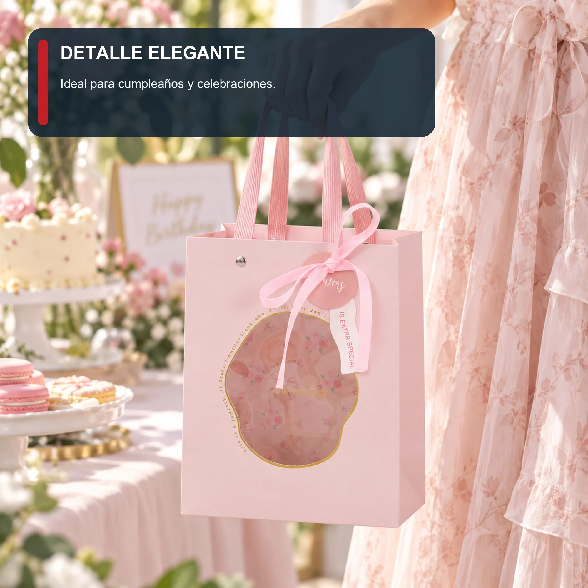 Bolsa de Regalo Rígida Floral con Panel Floral Decorativo, 18 × 23 × 10 cm