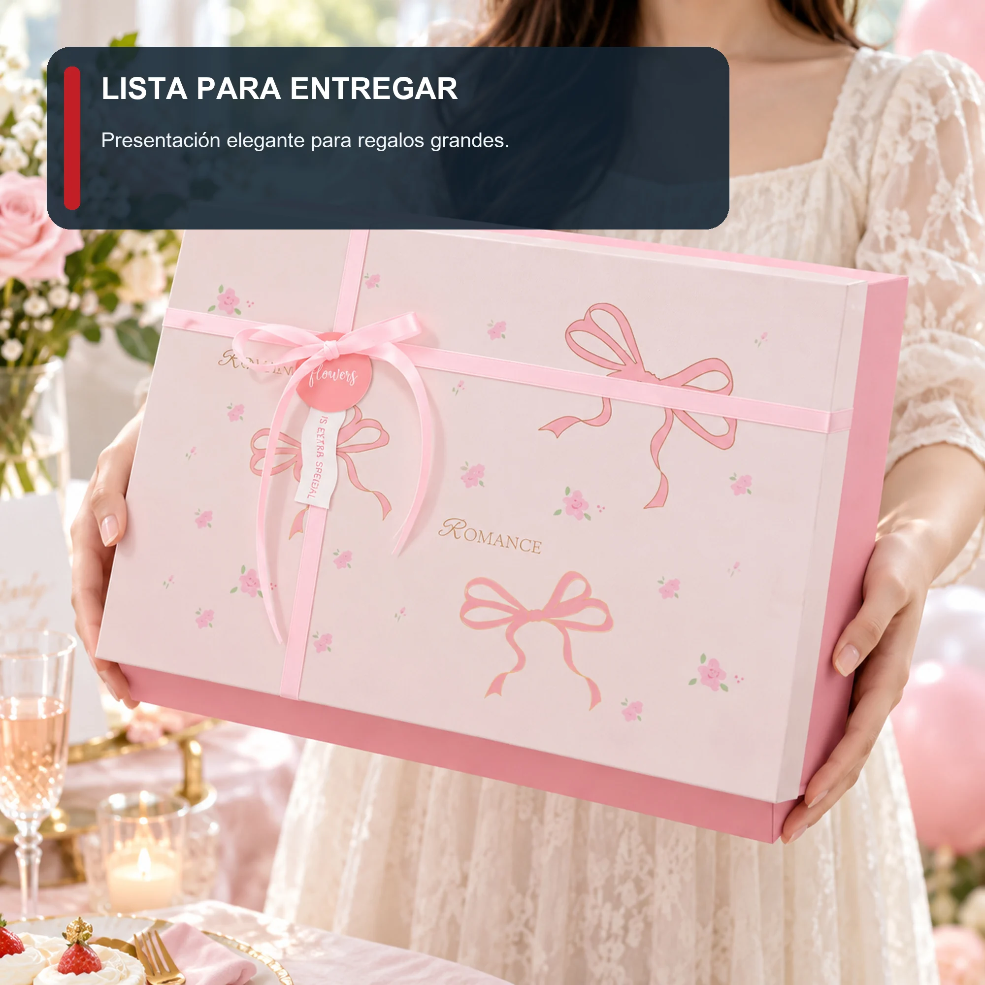 Caja de Regalo Rígida con Tapa y Cinta, 36,5 × 26 × 10,5 cm