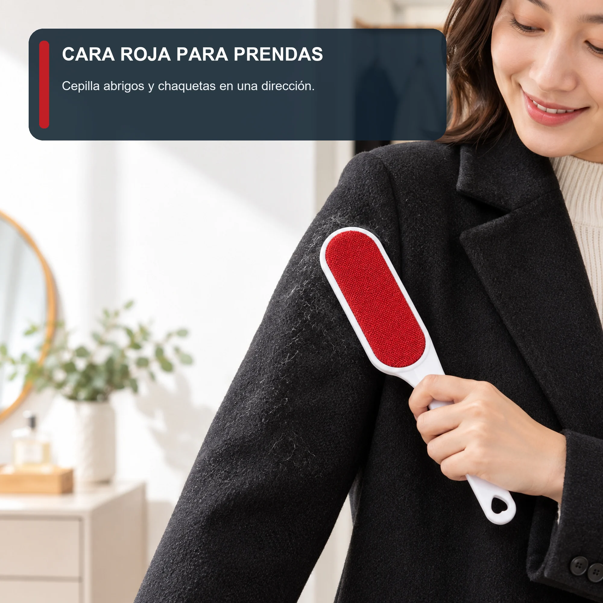 Cepillo Quitapelusas de Doble Cara, 25 cm, Blanco Con Caras Roja Y Negra