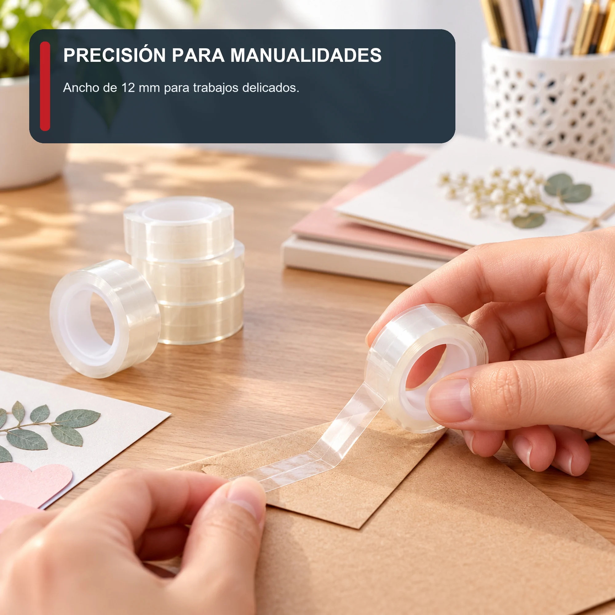 Cinta Adhesiva Transparente, 12 Rollos de 12 mm × 30 yd