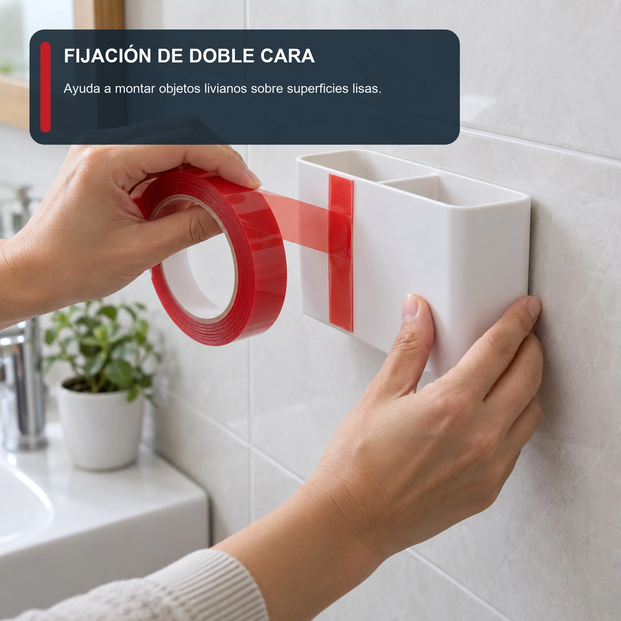 Cinta Doble Contacto de Gel Acrílico Roja, 25 mm × 2 m