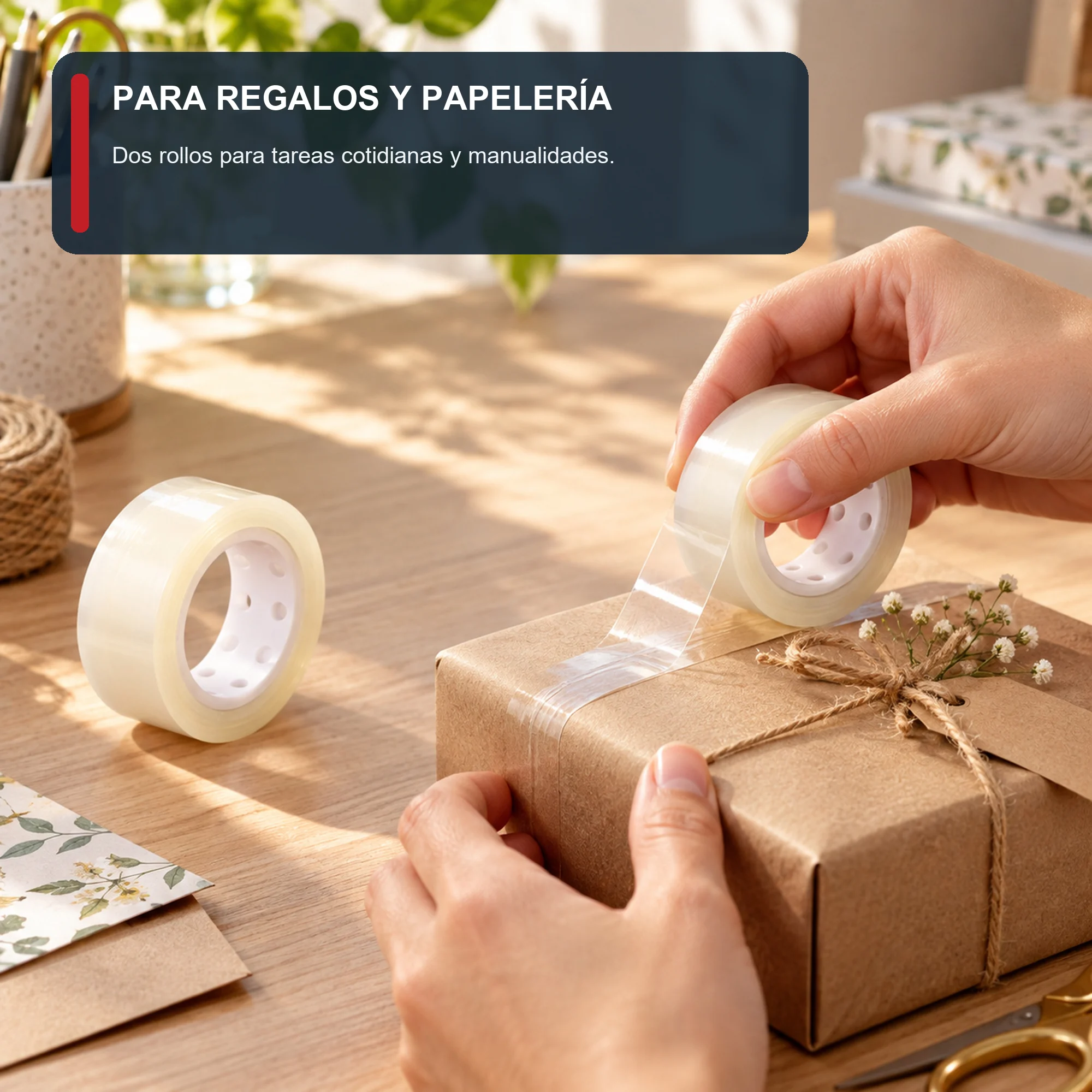 Cinta Adhesiva Transparente, 2 Rollos de 18 mm × 30 m
