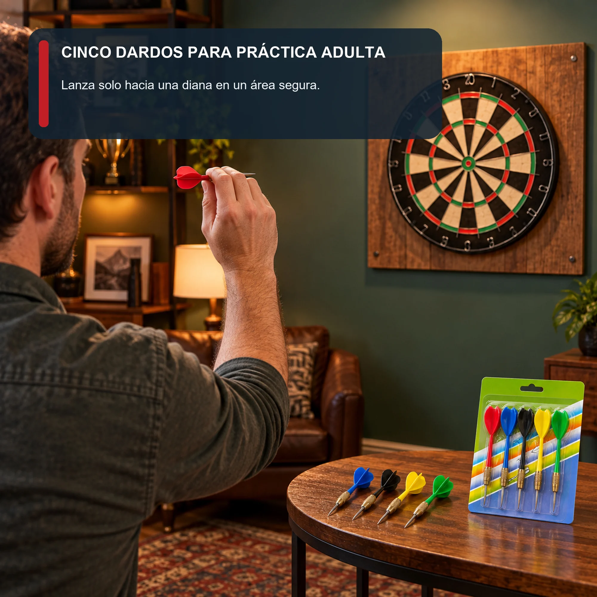 Set de 5 Dardos con Punta Metálica, 5 Colores