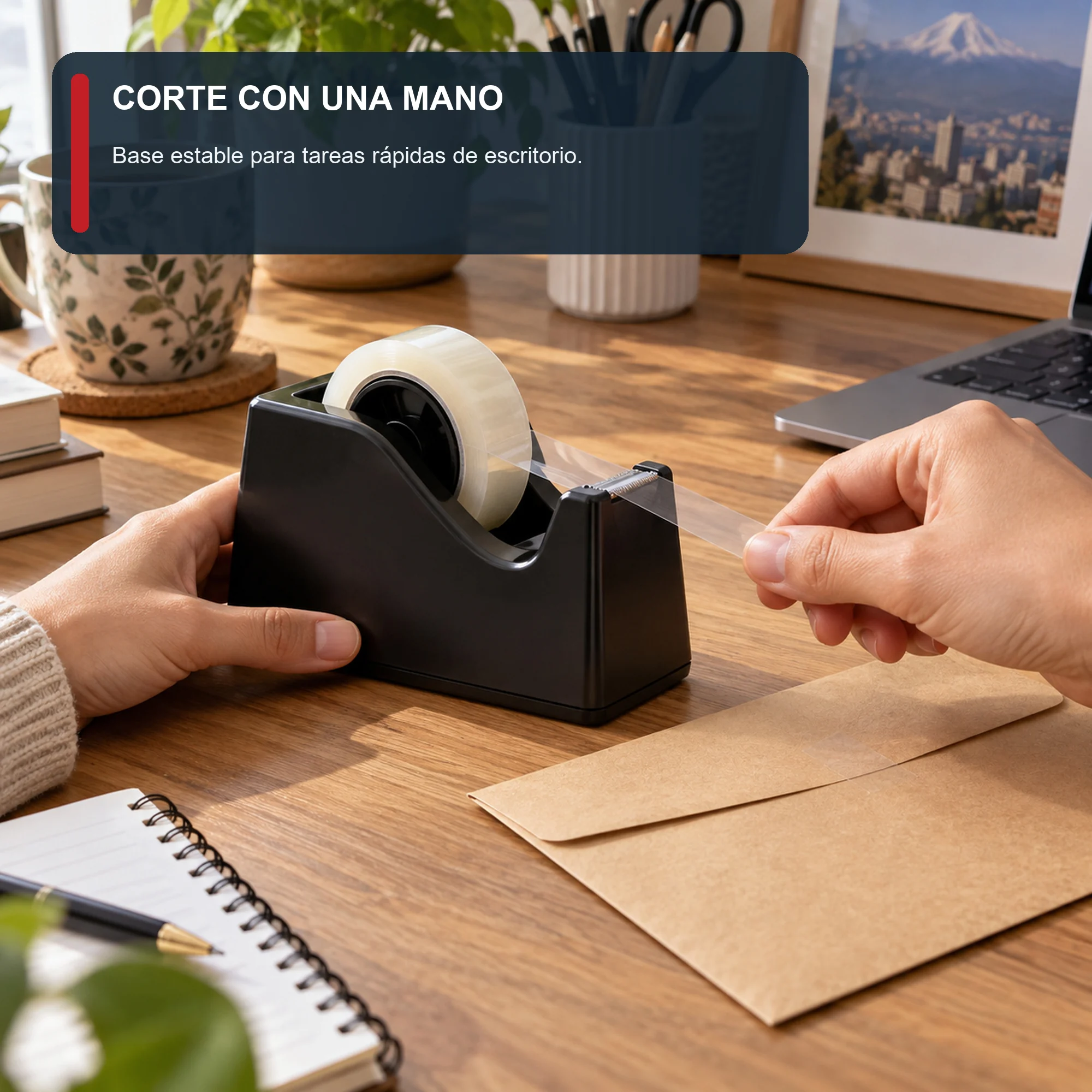 Dispensador de Cinta de Escritorio Negro con Rollo de 15 mm × 15 m