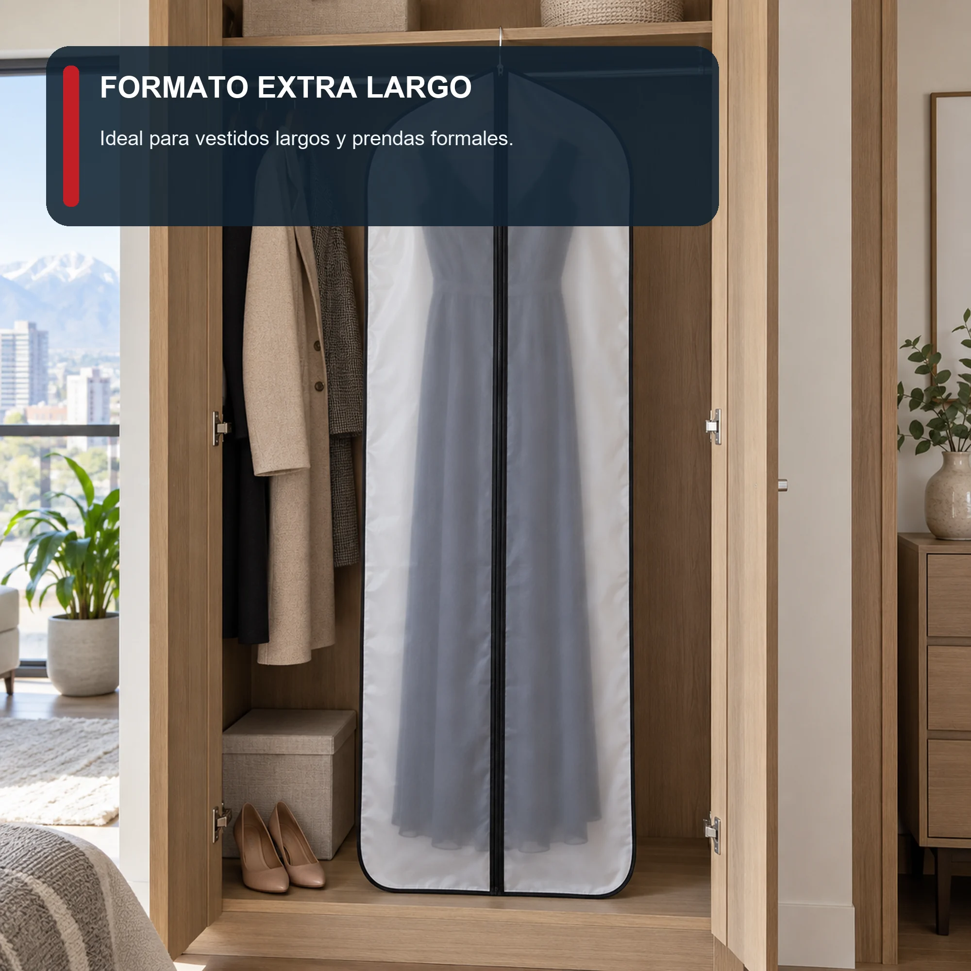 Funda larga para vestido y abrigo de PEVA con Cierre, 60 × 137 cm, 1 Unidad