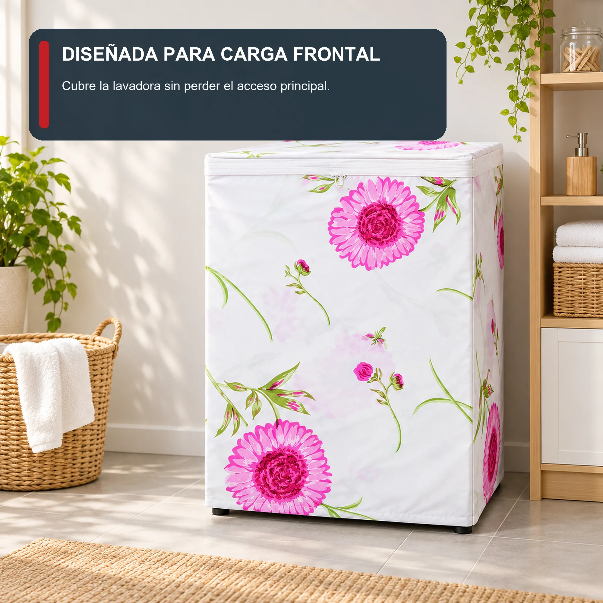 Funda Floral para Lavadora de Carga Frontal, 58 × 62 × 85 cm