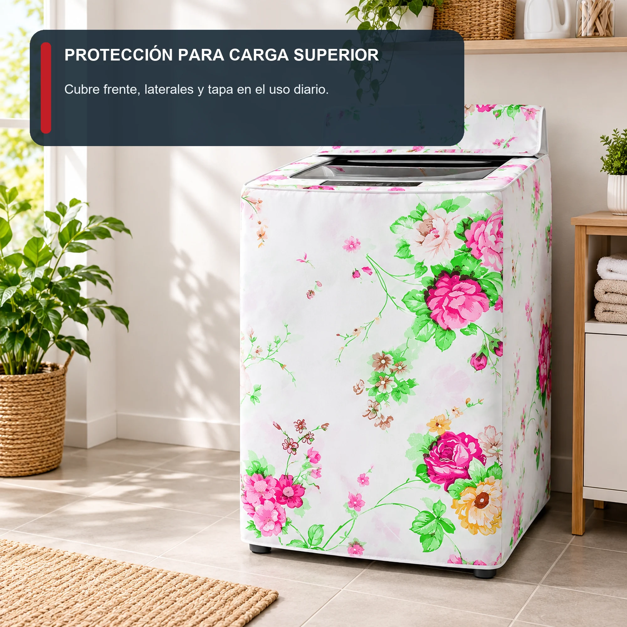 Funda Floral para Lavadora de Carga Superior, 55 × 58 × 87 cm