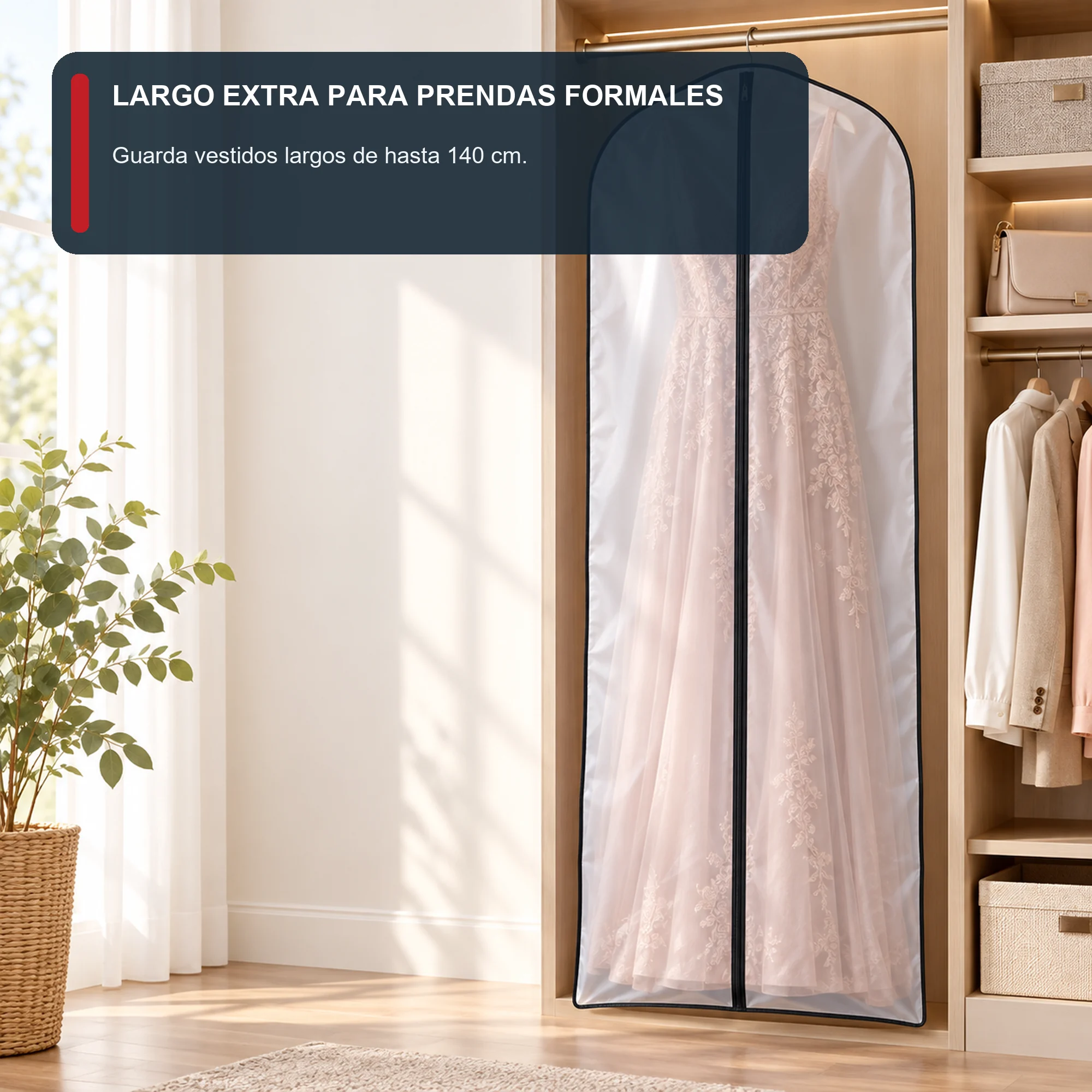 Funda para Traje de PEVA con Cierre, 60 × 140 cm, 1 Funda