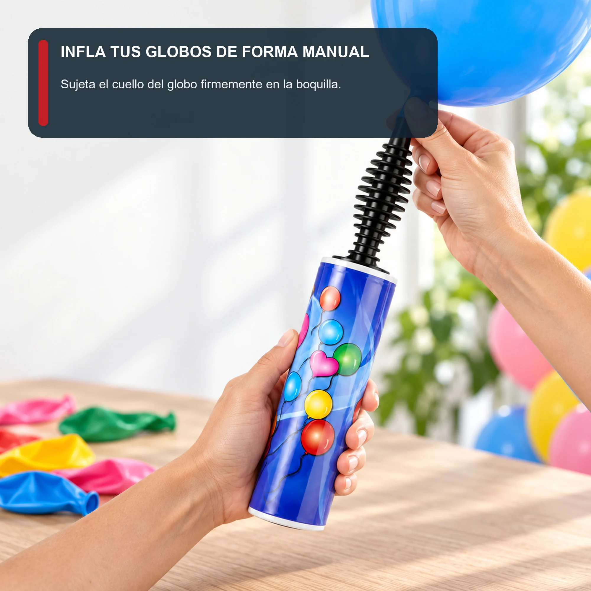 Inflador Manual para Globos Diseño Fiesta, 28,5 cm