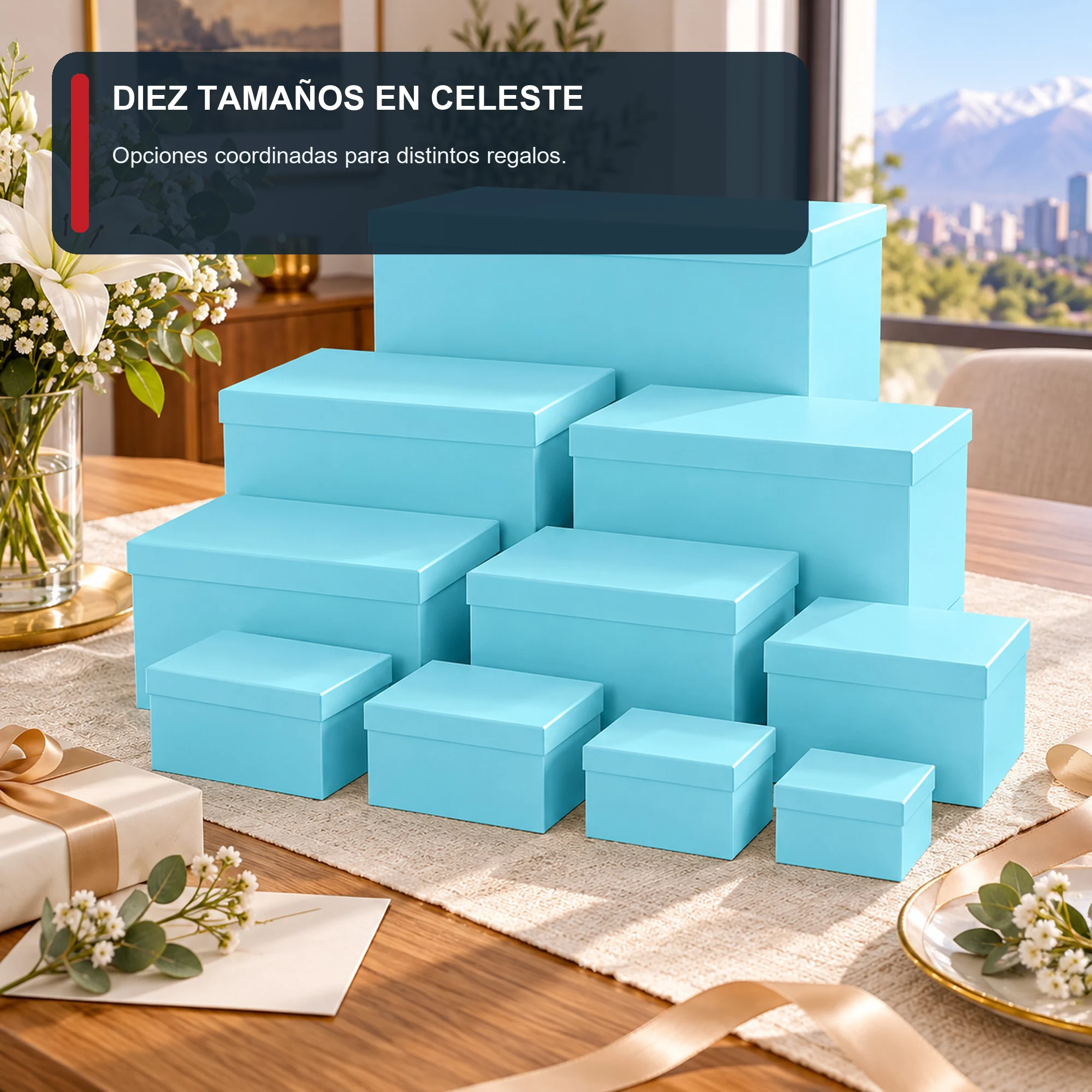 Juego de 10 Cajas de Regalo Juego Rectangular Celeste Turquesa, Tamaños Surtidos