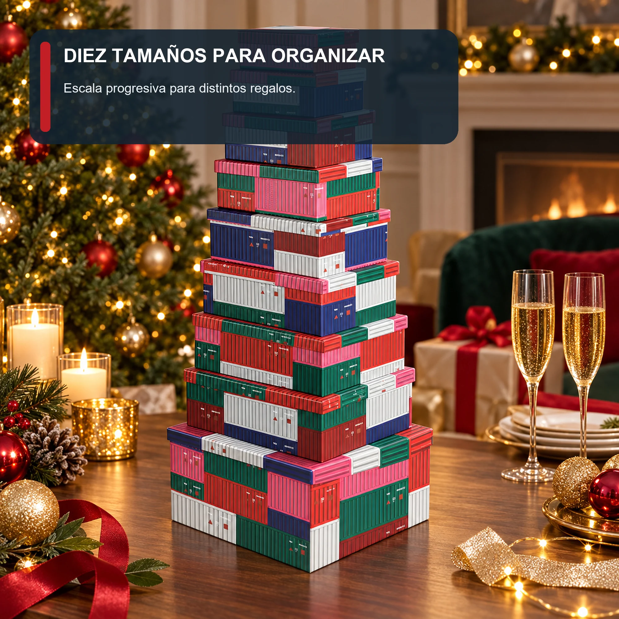 Juego de 10 Cajas de Regalo Juego Rectangular Diseño Contenedores, Tamaños Surtidos