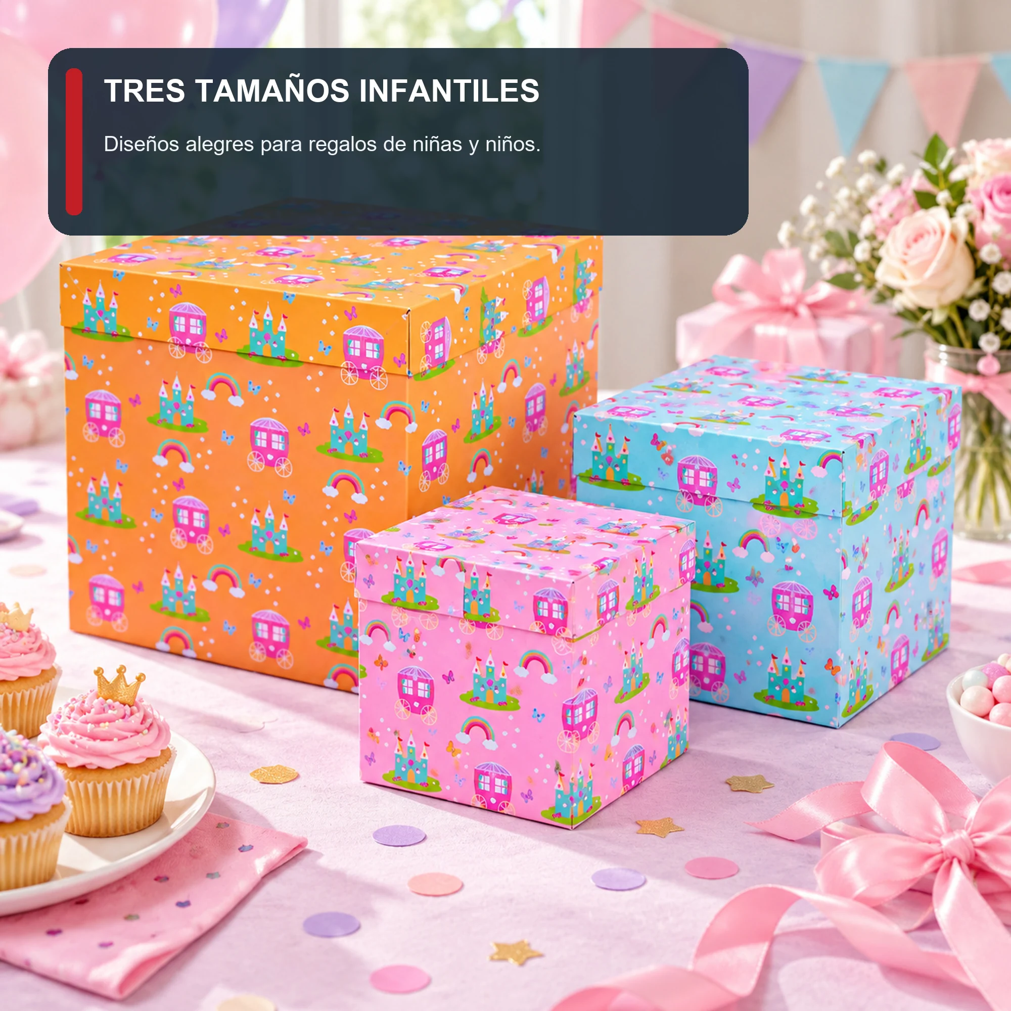 Juego de 3 Cajas de Regalo Juego De Cajas Infantiles De Princesas, Tres Tamaños