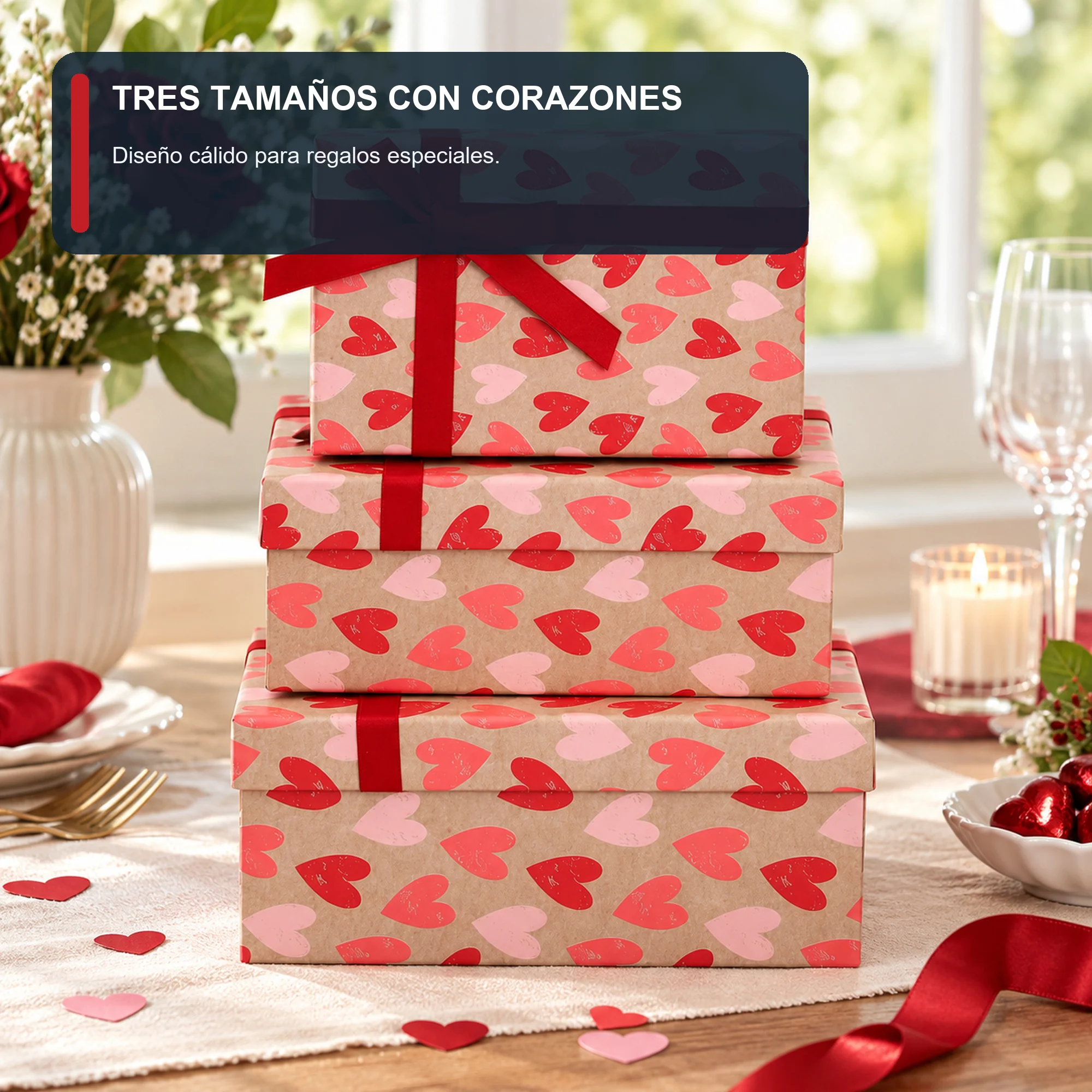 Juego de 3 Cajas de Regalo Juego De Cajas Kraft Con Corazones, Tres Tamaños