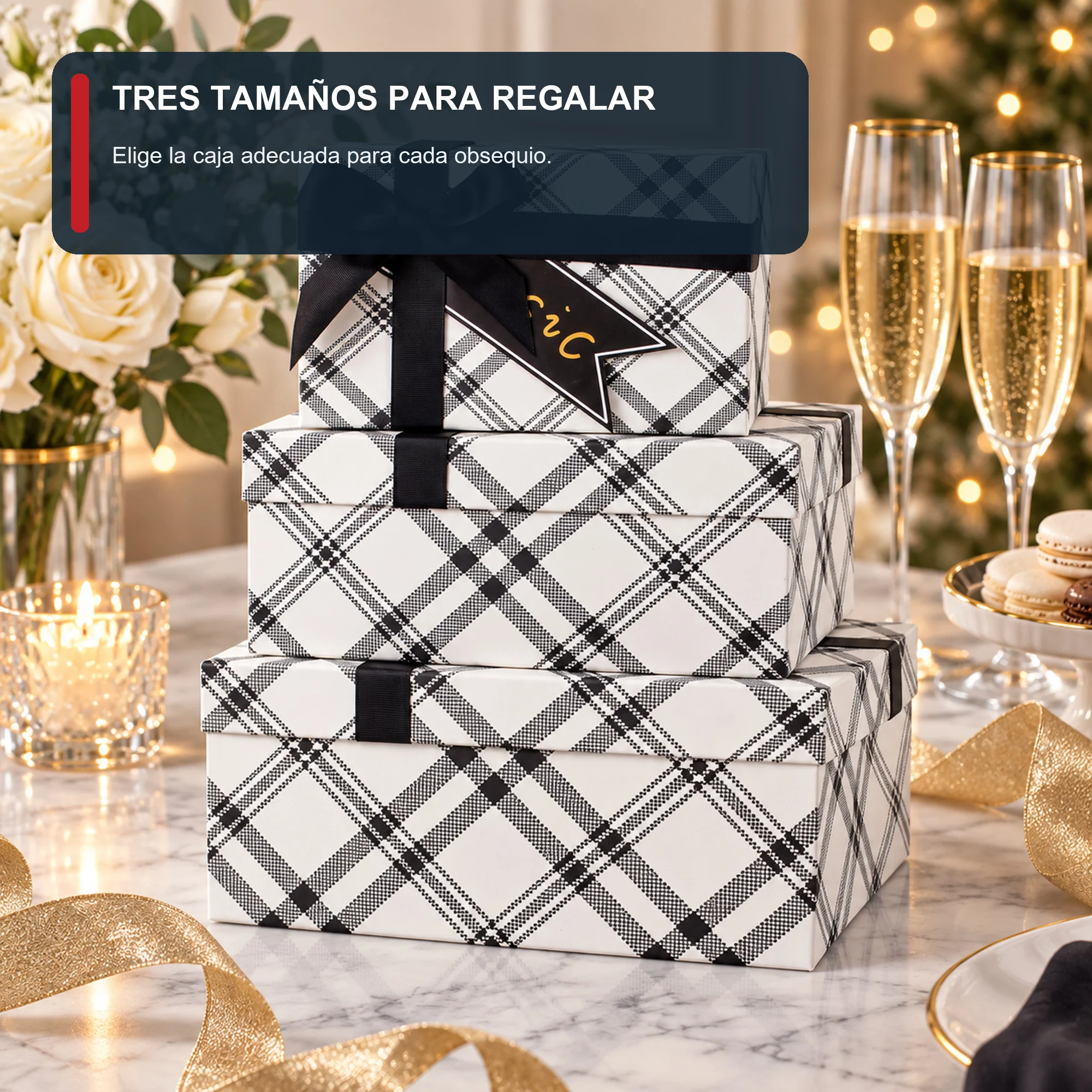 Juego de 3 Cajas de Regalo Juego Rectangular De Tartán, Tres Tamaños