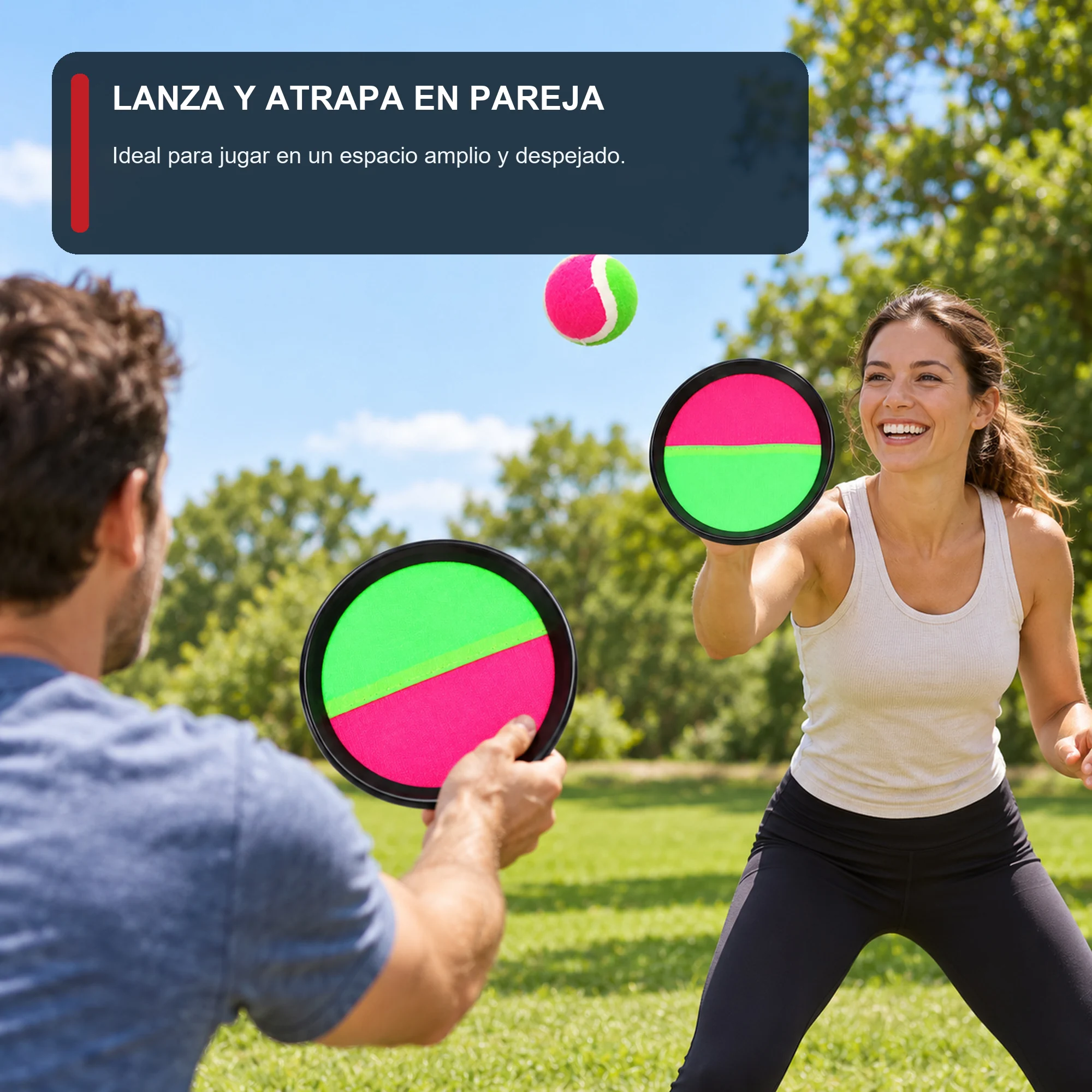 Juego de Atrapar Pelota con Paletas Adhesivas, 18,5 cm