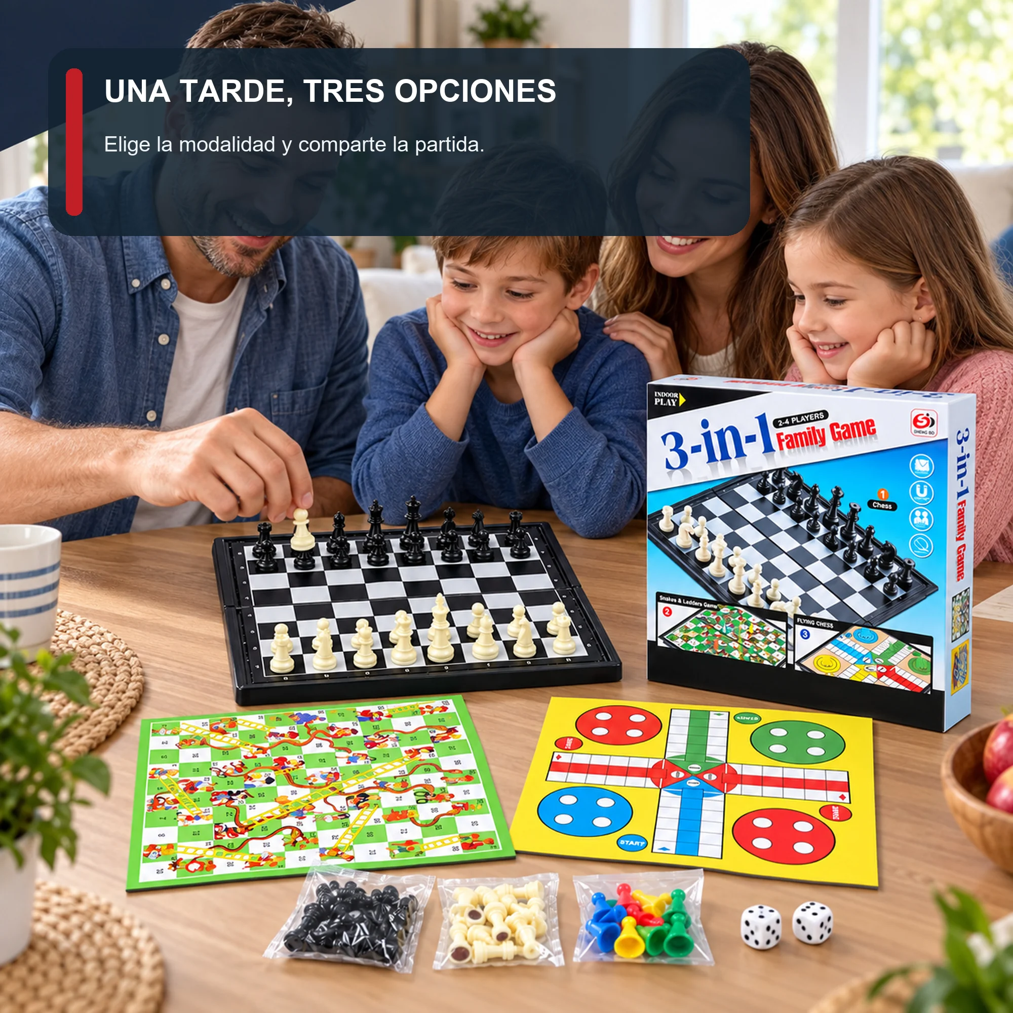 Juego de Mesa 3 en 1 con Tablero Plegable, 24 × 24 cm